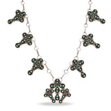 Vintage Sterling Silver Turquoise Floral Cluster Motif Station Necklace