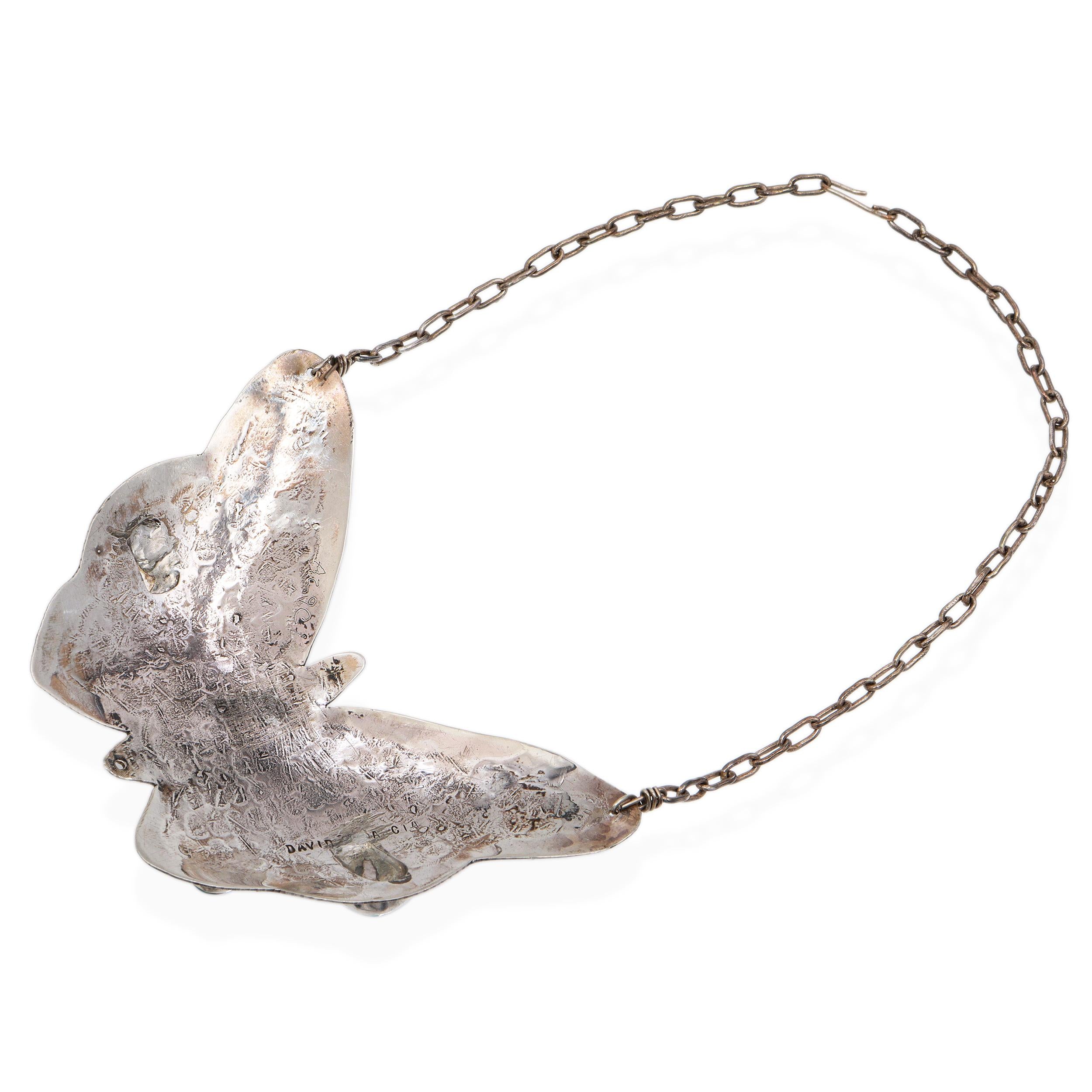 Vintage Southwest David F. Garcia Sterling Silver Turquoise Butterfly Necklace