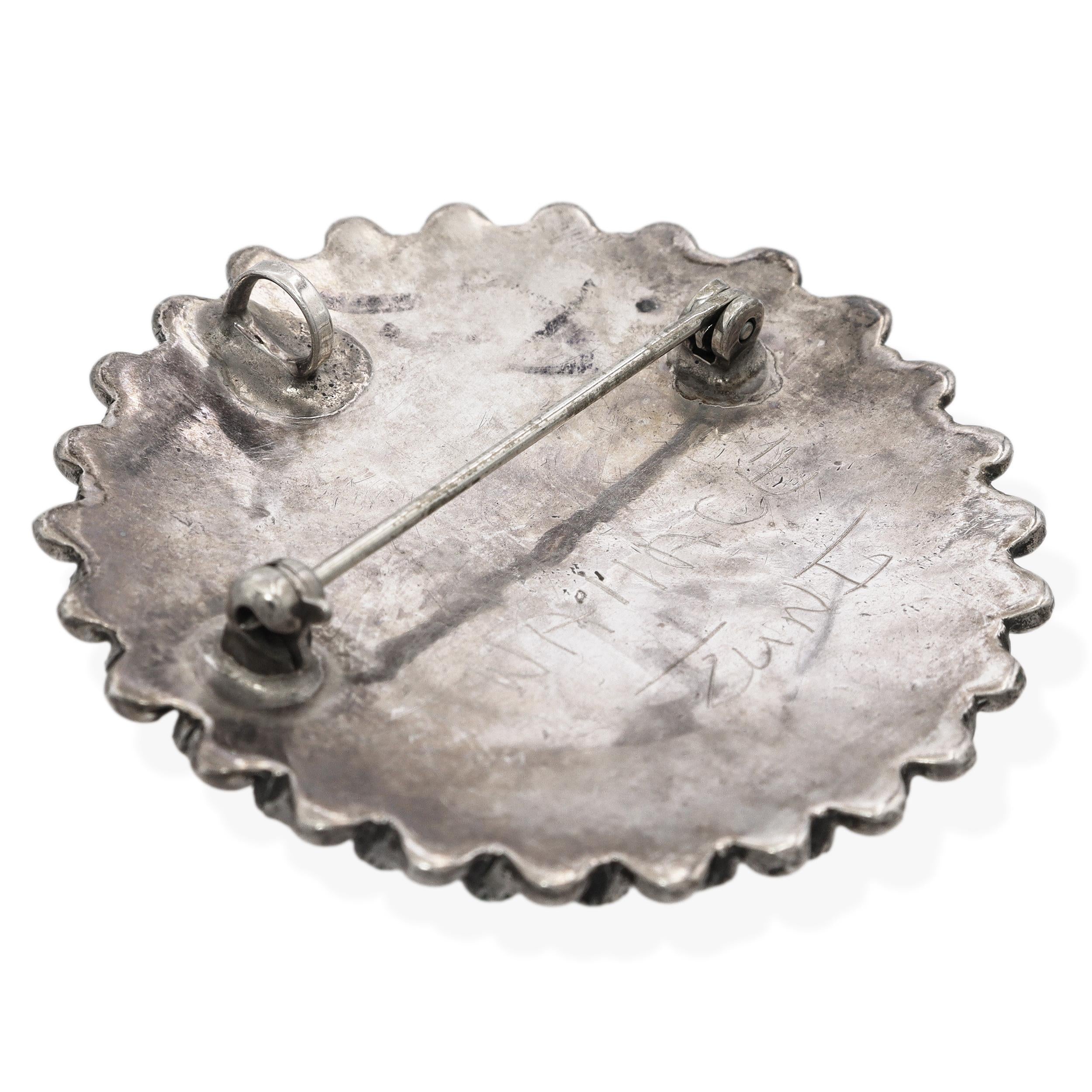 Vintage Zuni J. Wallace Sterling Silver Turquoise Cluster Brooch Pendant