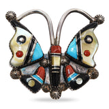 Vintage Zuni Elvira Kiyite Sterling Silver Multi-Stone Inlay Butterfly Brooch