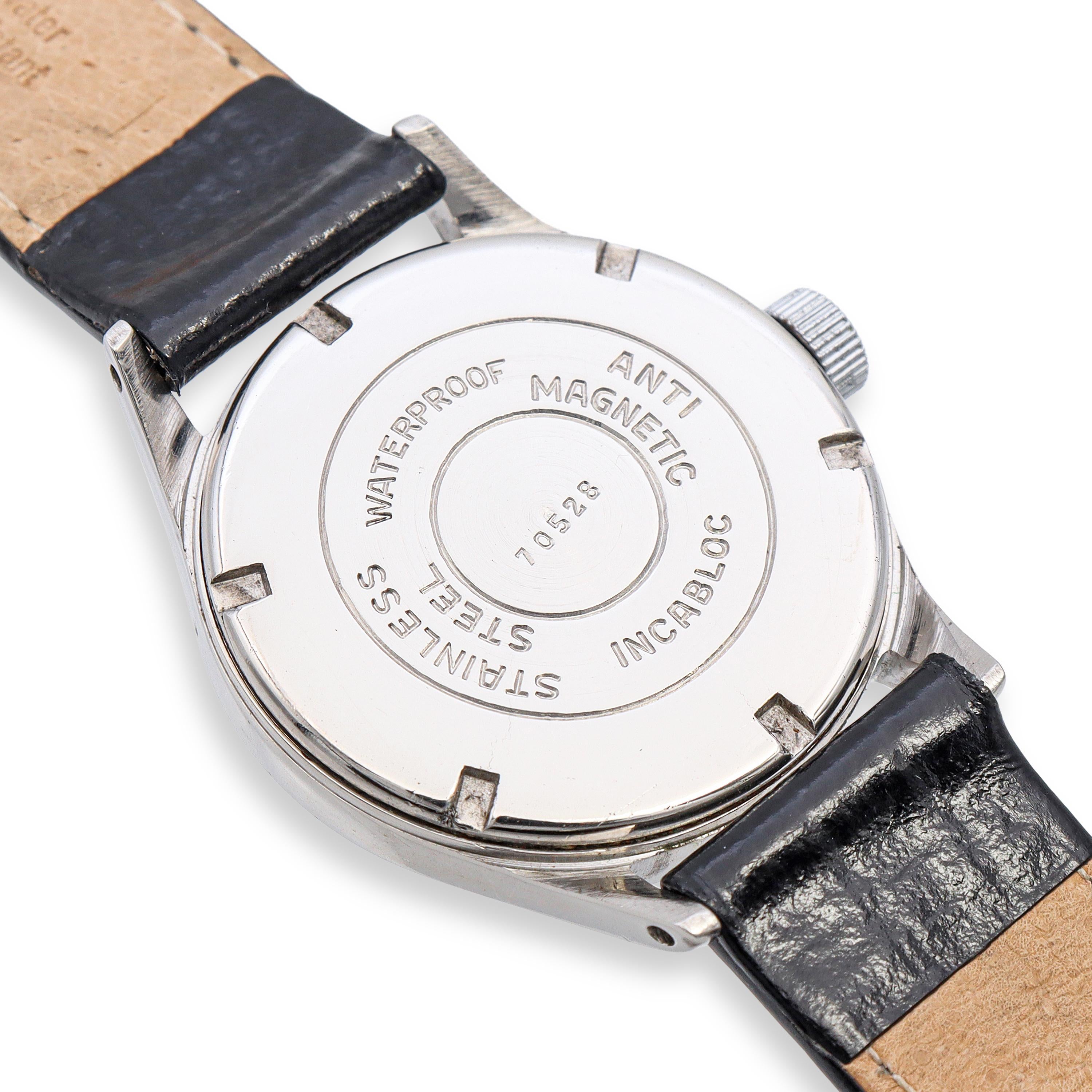 Vintage Glycine Bienne Genève Stainless Steel Hand-Wind Men's Watch
