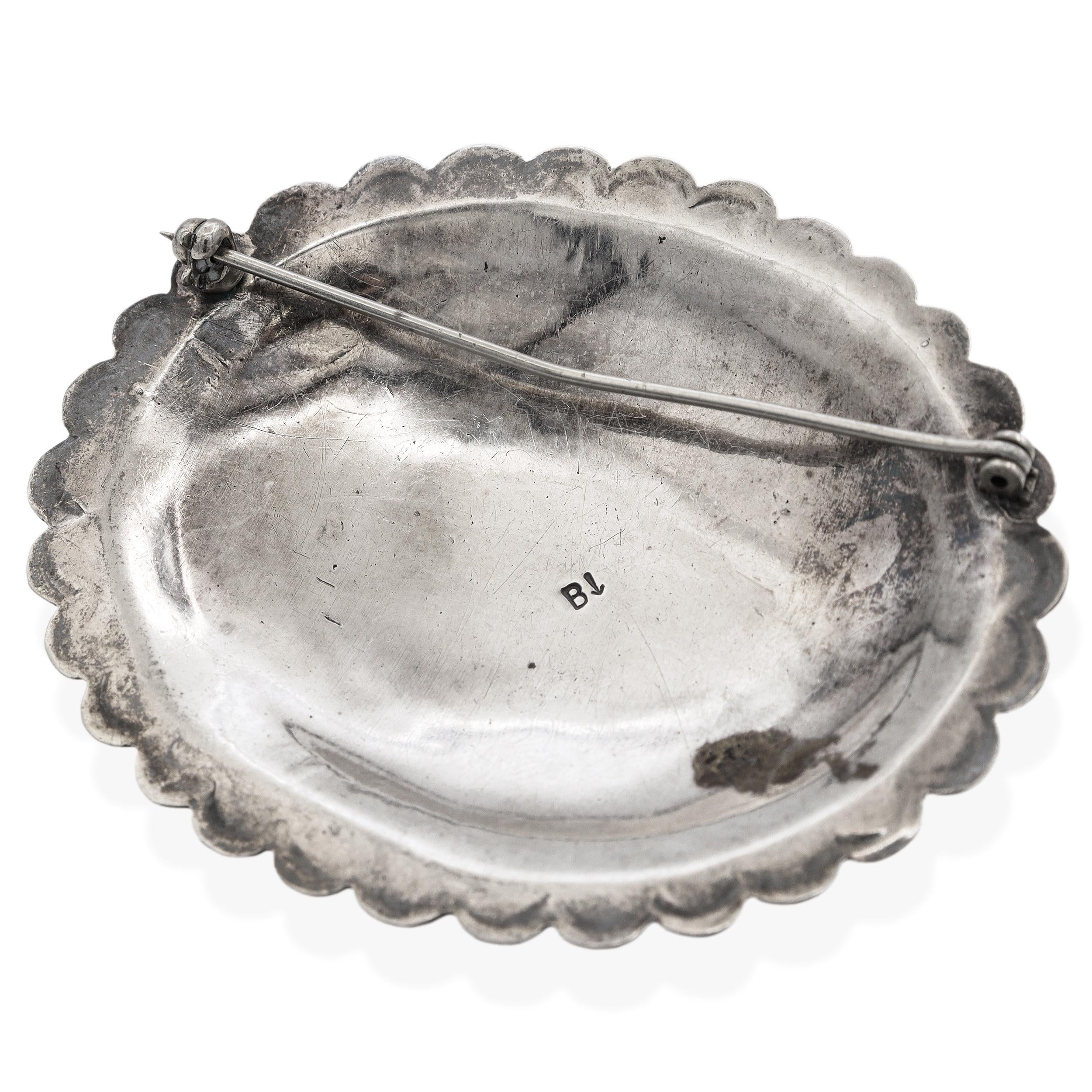 Vintage Navajo Native American Sterling Silver Turquoise Concho Brooch Pin