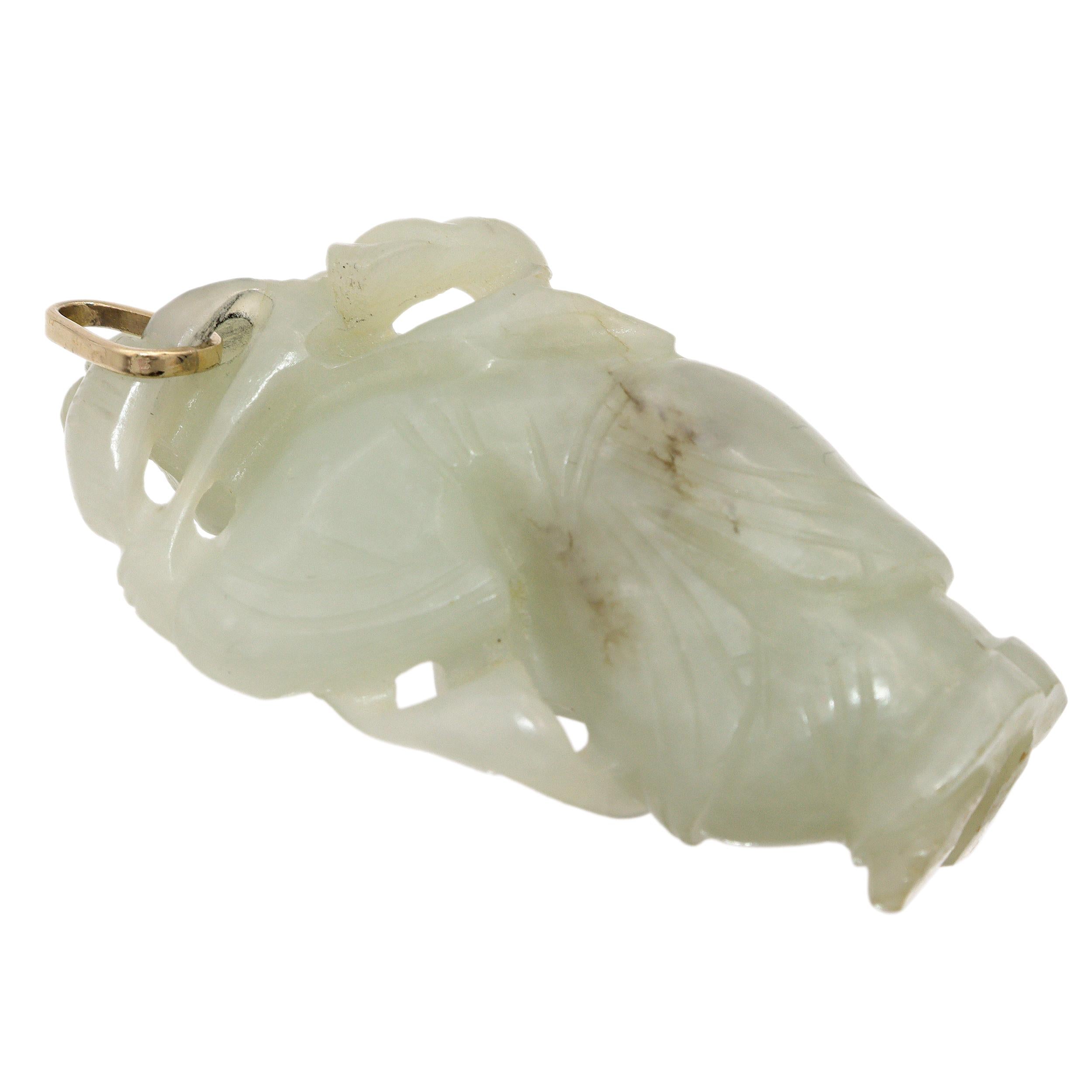 Vintage 14K Yellow Gold Hand Carved Jade Boy Pendant