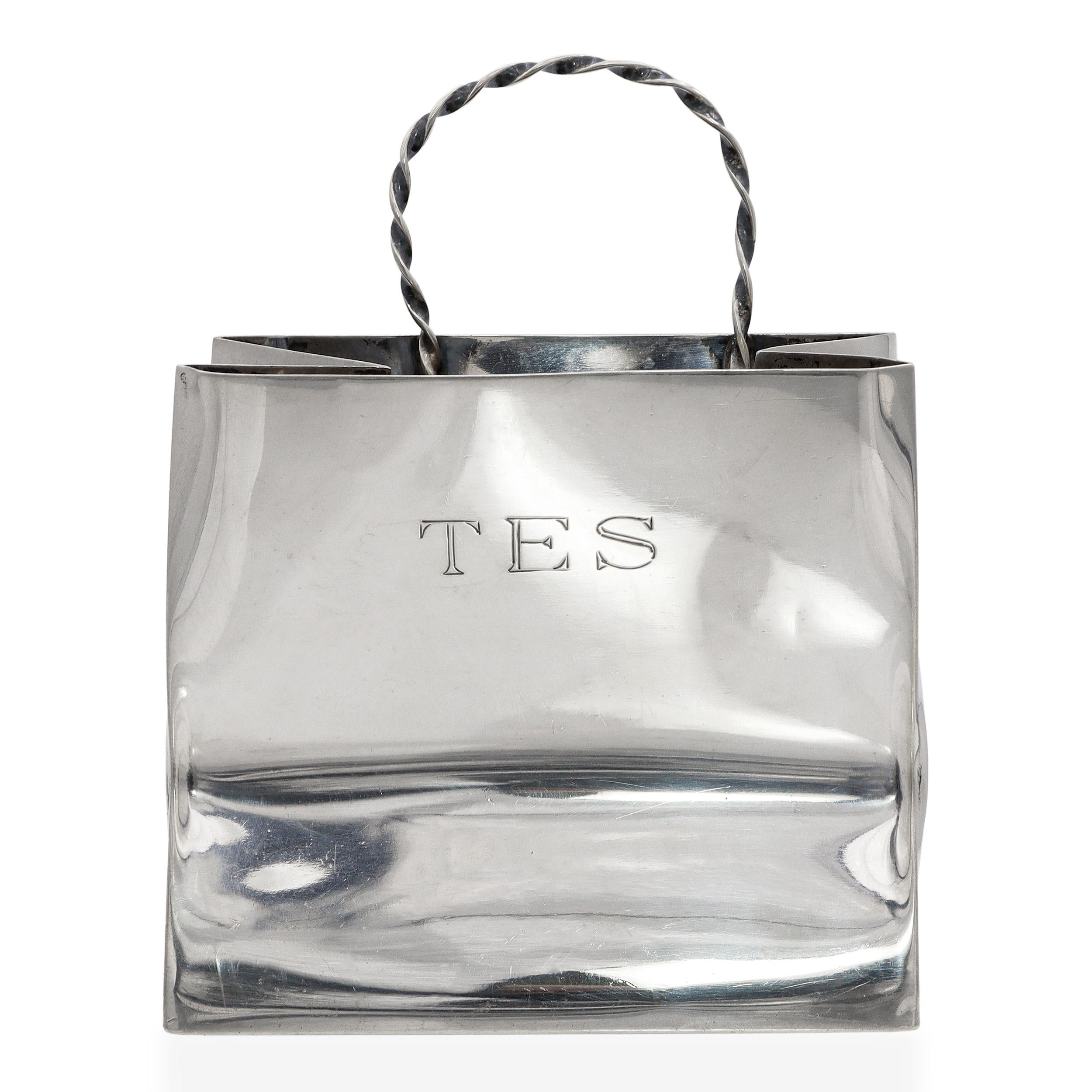 Cartier Hand Made Monogrammed Sterling Silver Shopping Gift Bag