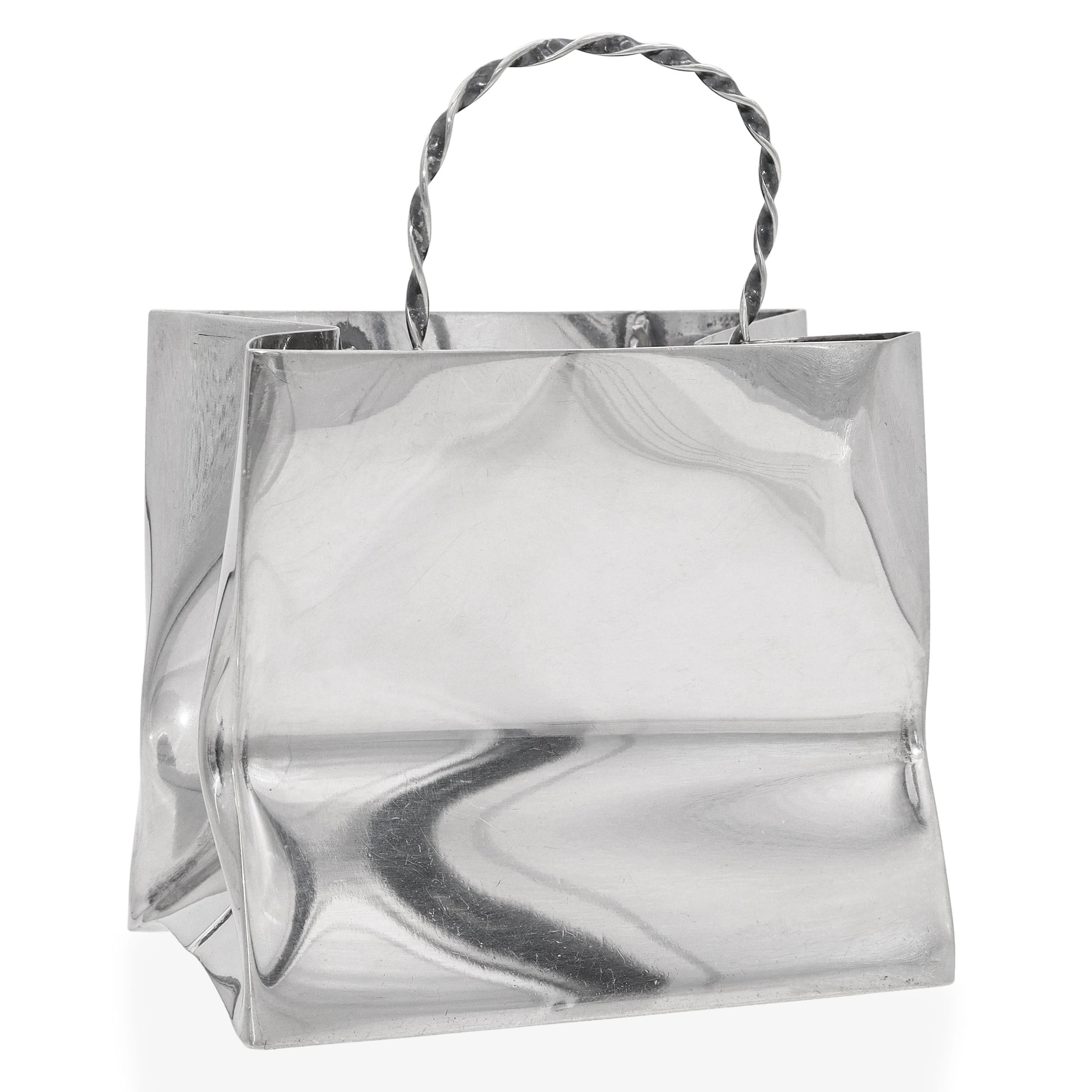 Cartier Hand Made Monogrammed Sterling Silver Shopping Gift Bag