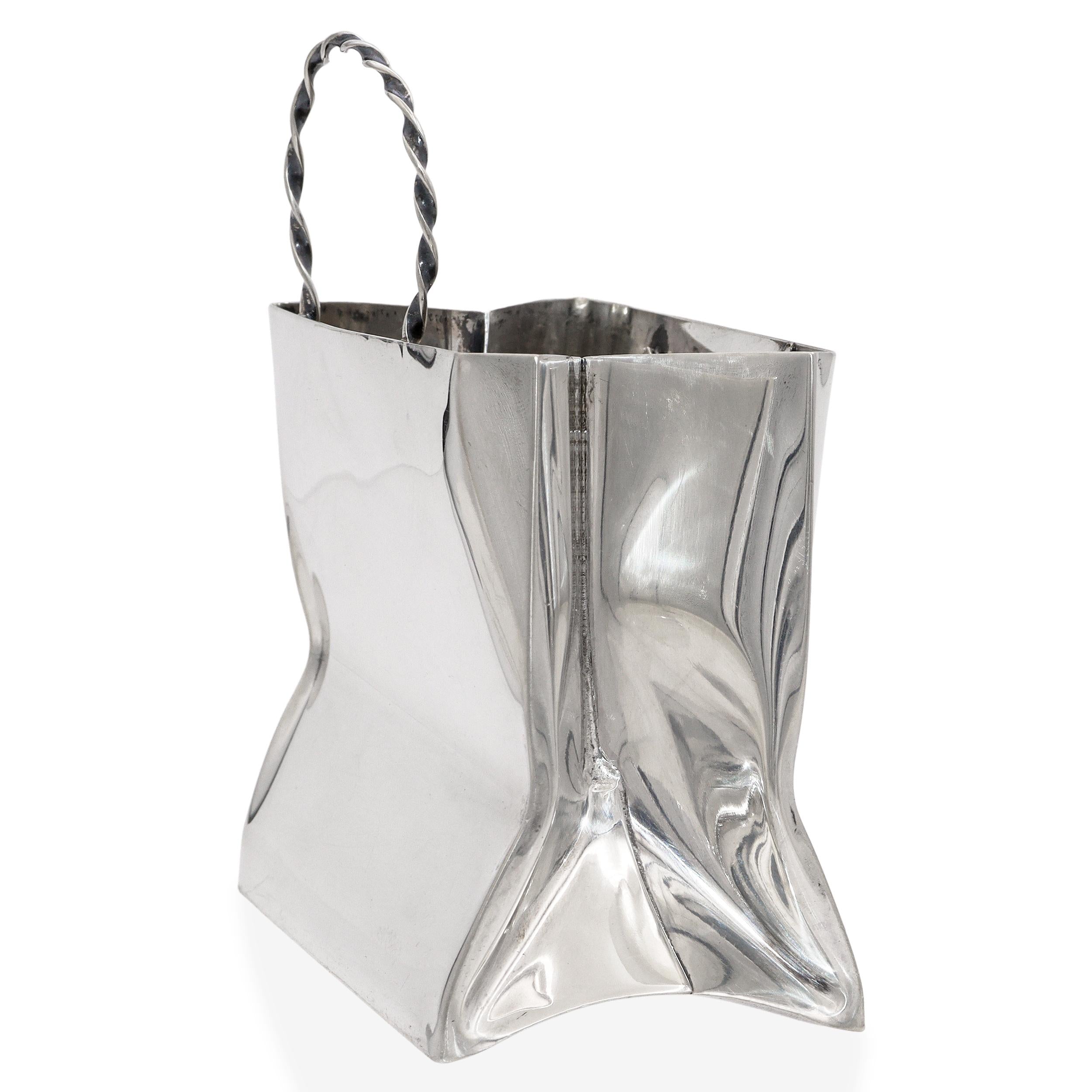 Cartier Hand Made Monogrammed Sterling Silver Shopping Gift Bag