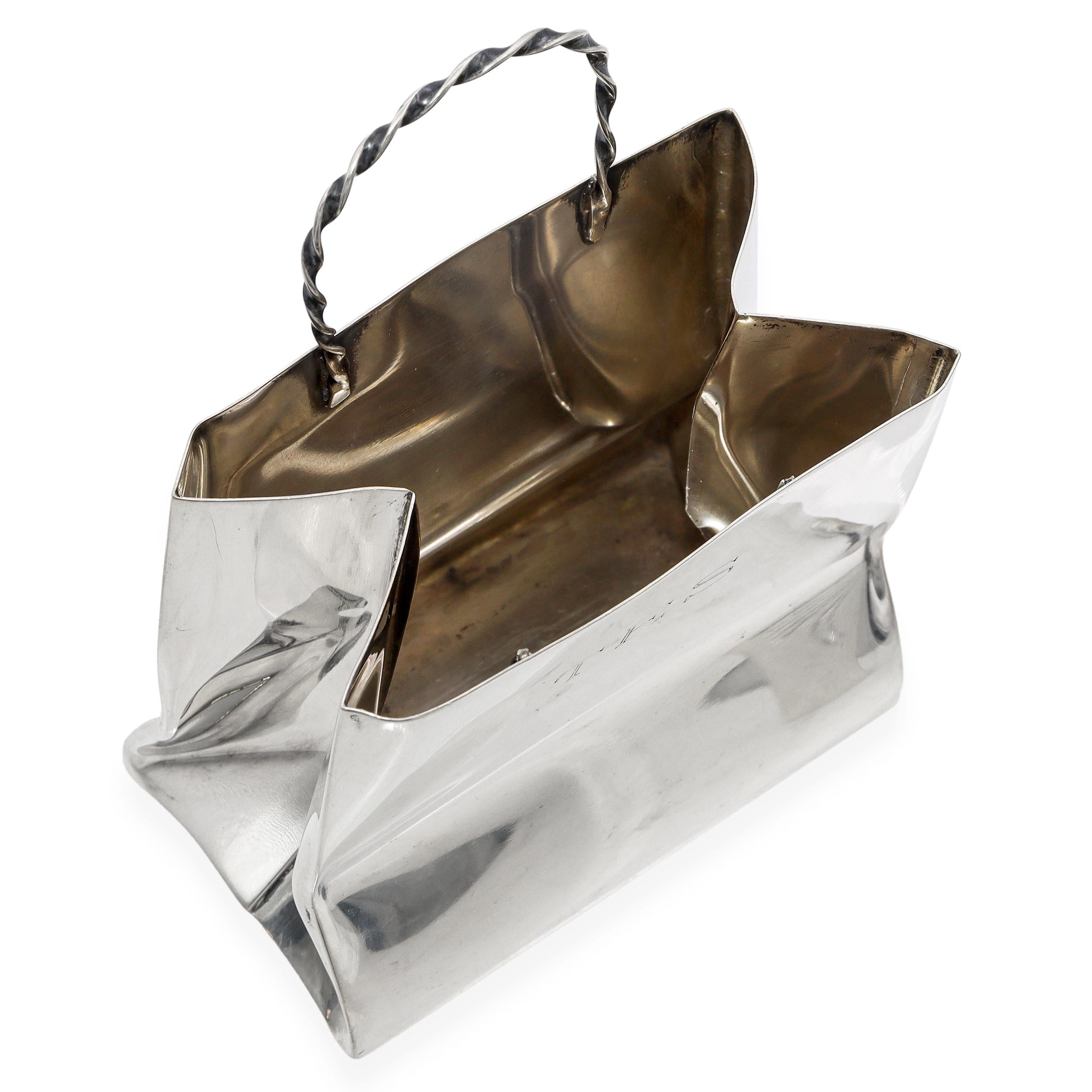 Cartier Hand Made Monogrammed Sterling Silver Shopping Gift Bag