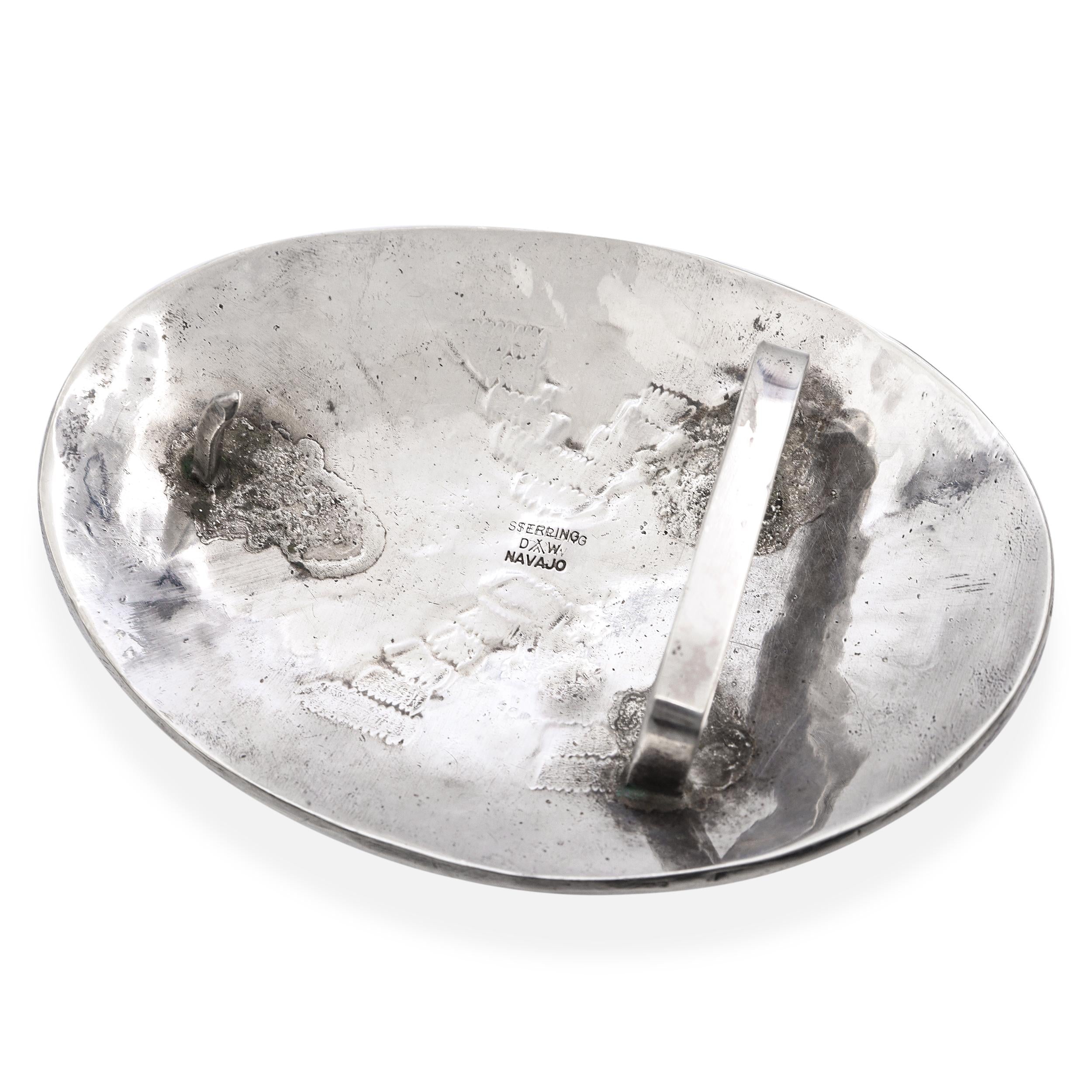 Vintage Navajo Native American Sterling Silver Stamped Oval Belt Buckle