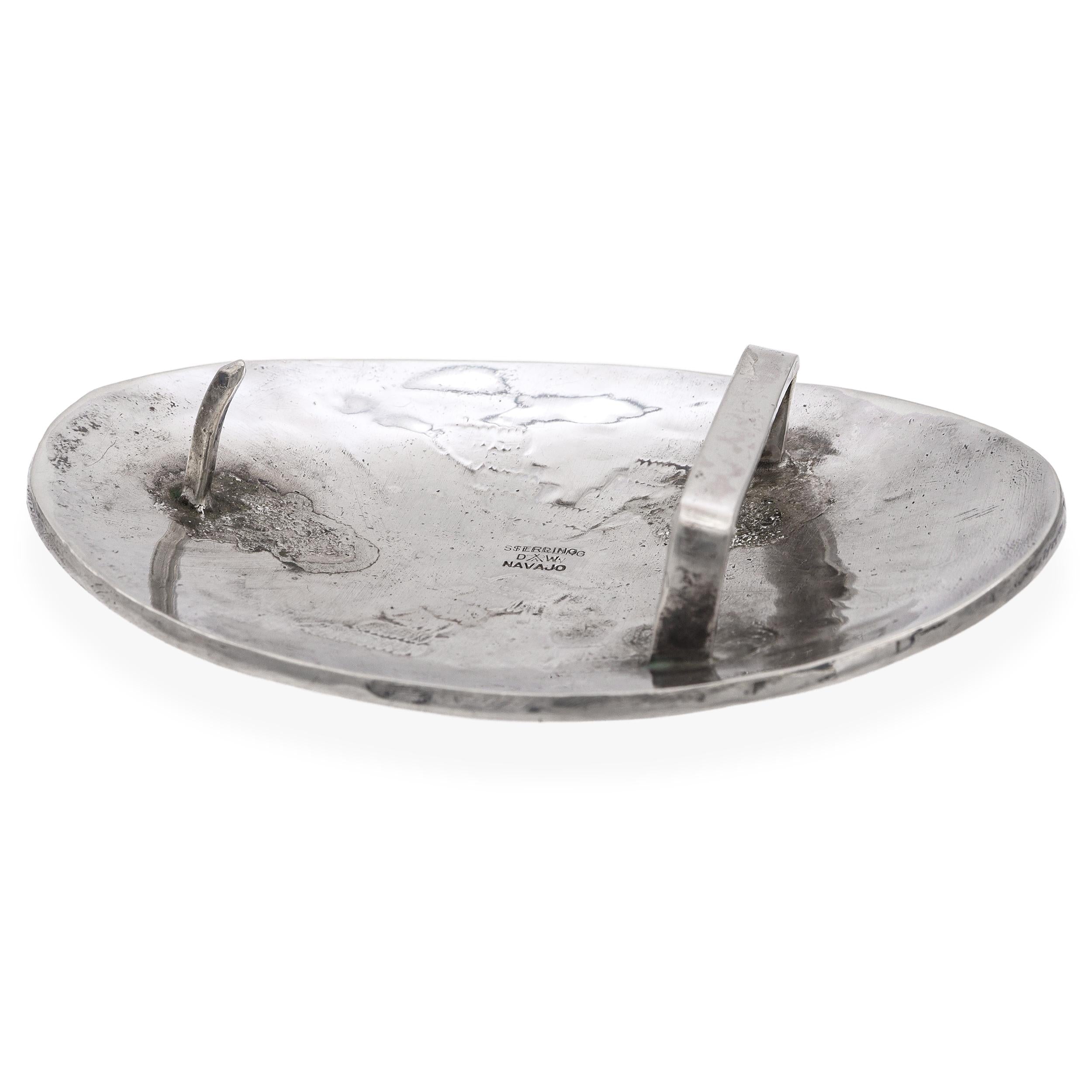 Vintage Navajo Native American Sterling Silver Stamped Oval Belt Buckle