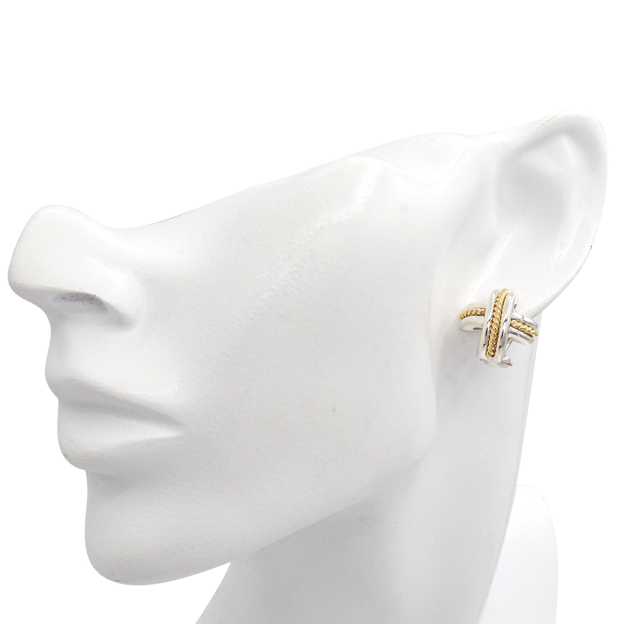 Tiffany & Co. Two-Tone Sterling Silver 18K Yellow Gold Signature X Earrings