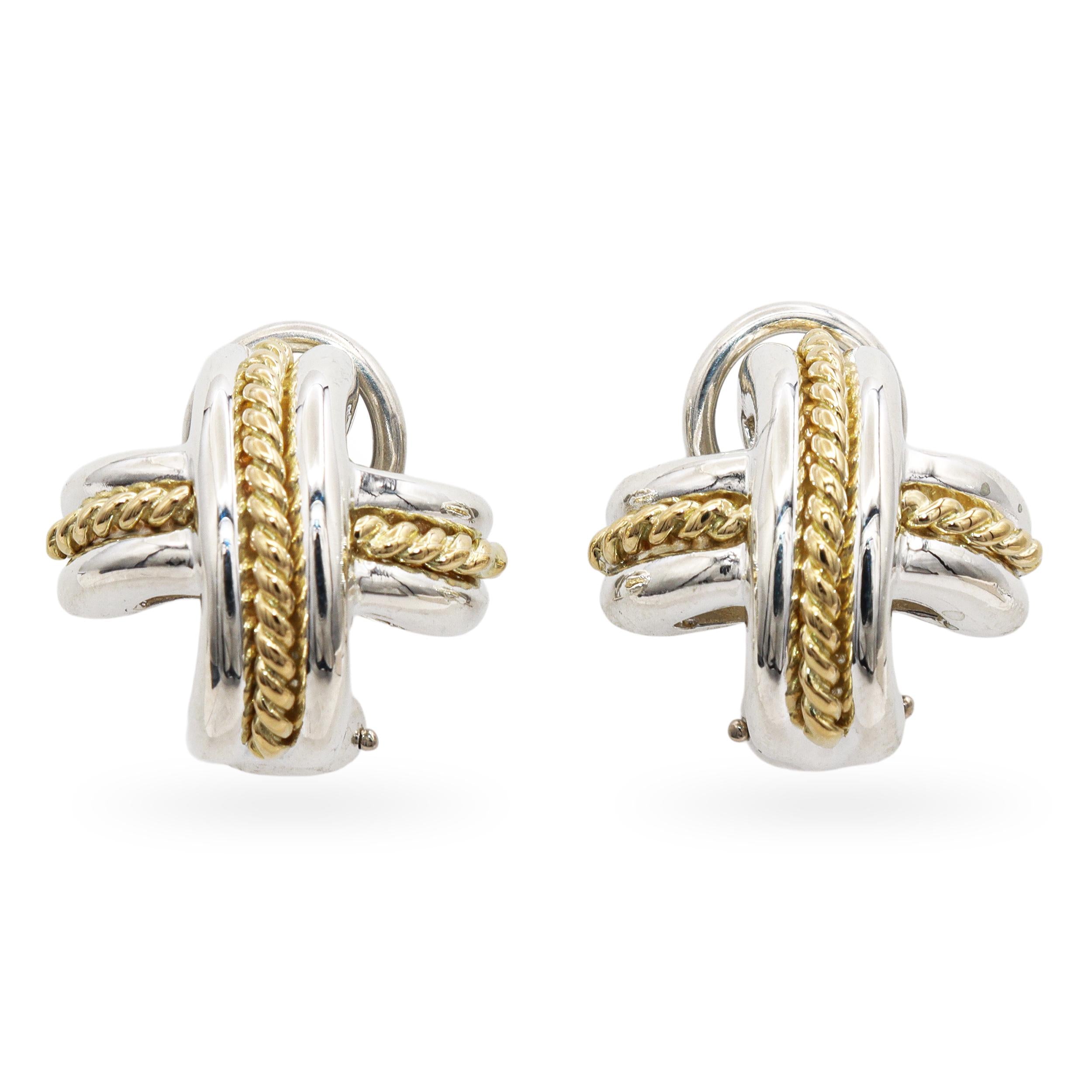 Tiffany & Co. Two-Tone Sterling Silver 18K Yellow Gold Signature X Earrings