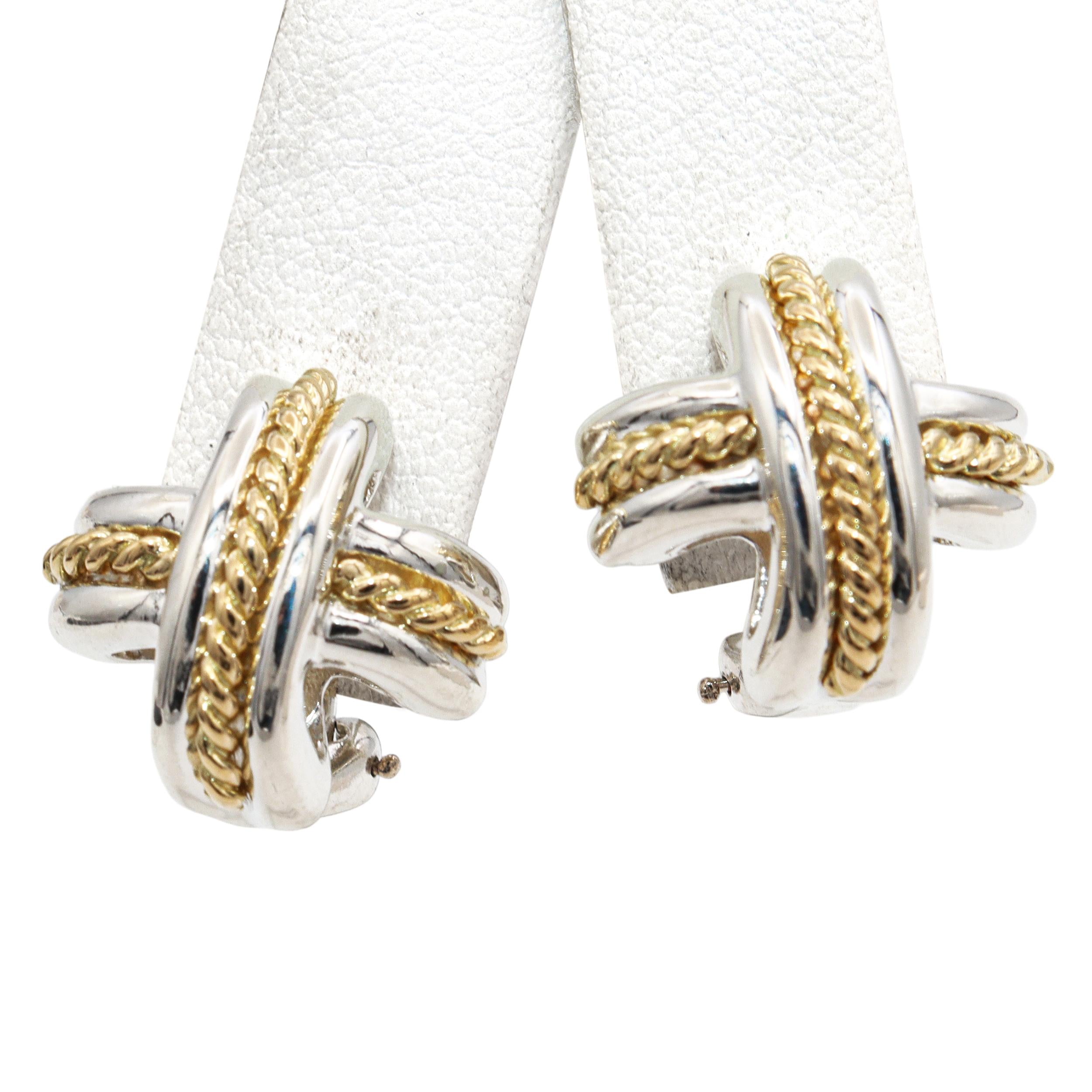 Tiffany & Co. Two-Tone Sterling Silver 18K Yellow Gold Signature X Earrings