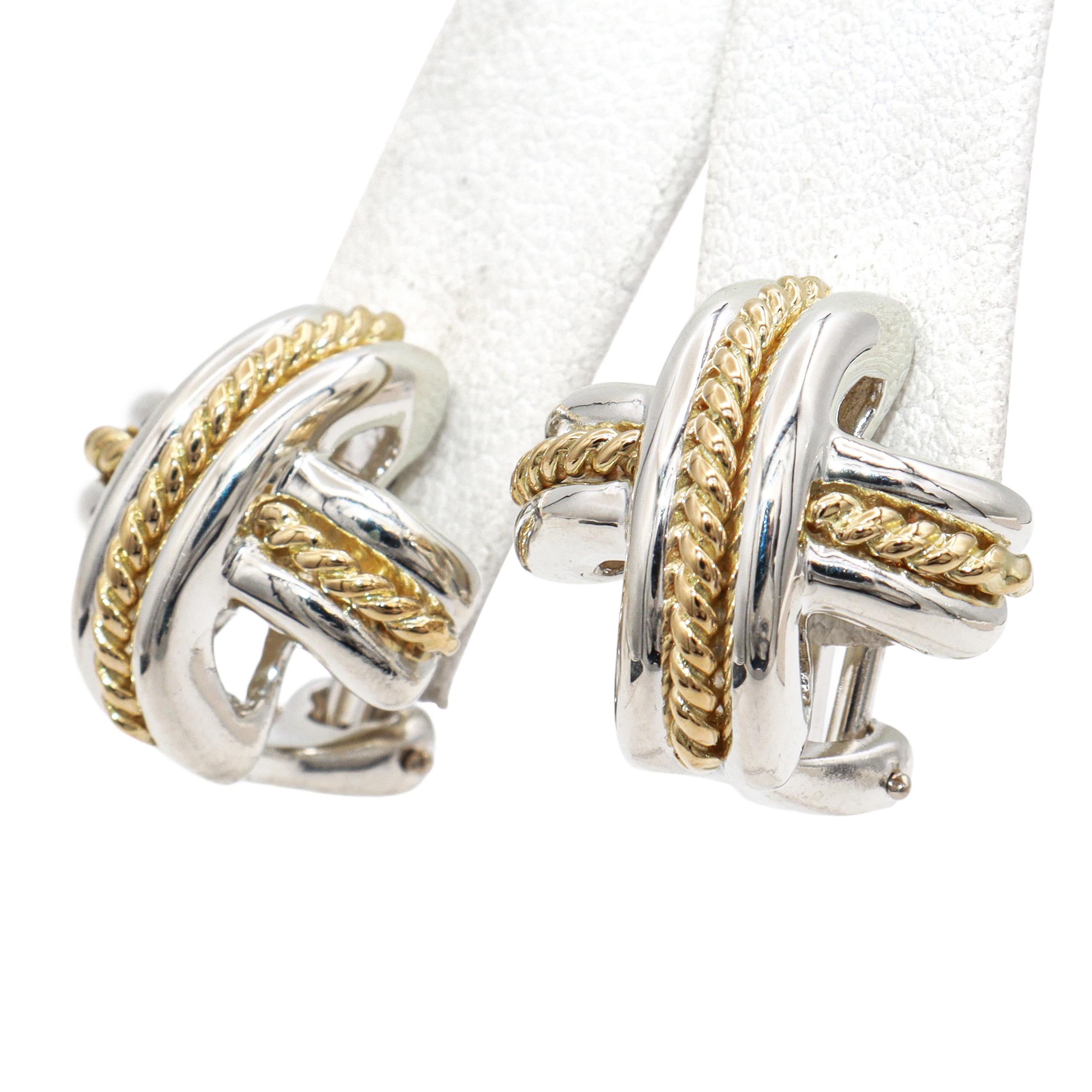 Tiffany & Co. Two-Tone Sterling Silver 18K Yellow Gold Signature X Earrings