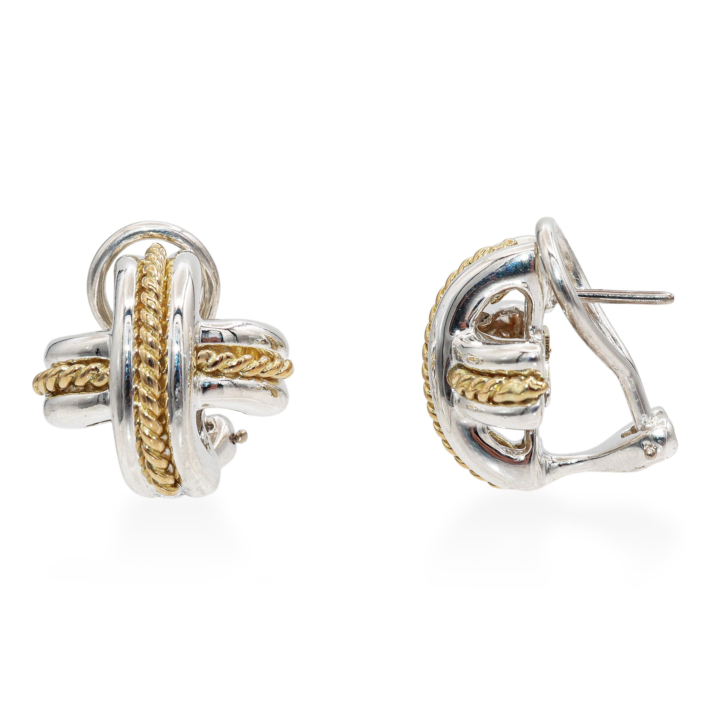 Tiffany & Co. Two-Tone Sterling Silver 18K Yellow Gold Signature X Earrings
