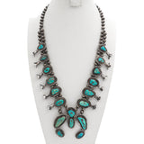Vintage Sterling Silver Turquoise Squash Blossom Necklace