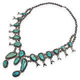 Vintage Sterling Silver Turquoise Squash Blossom Necklace