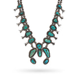 Vintage Sterling Silver Turquoise Squash Blossom Necklace