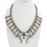 Vintage Sterling Silver Turquoise Squash Blossom Necklace with Naja Pendant