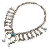 Vintage Sterling Silver Turquoise Squash Blossom Necklace with Naja Pendant