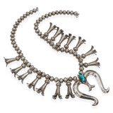 Vintage Sterling Silver Turquoise Squash Blossom Necklace with Naja Pendant