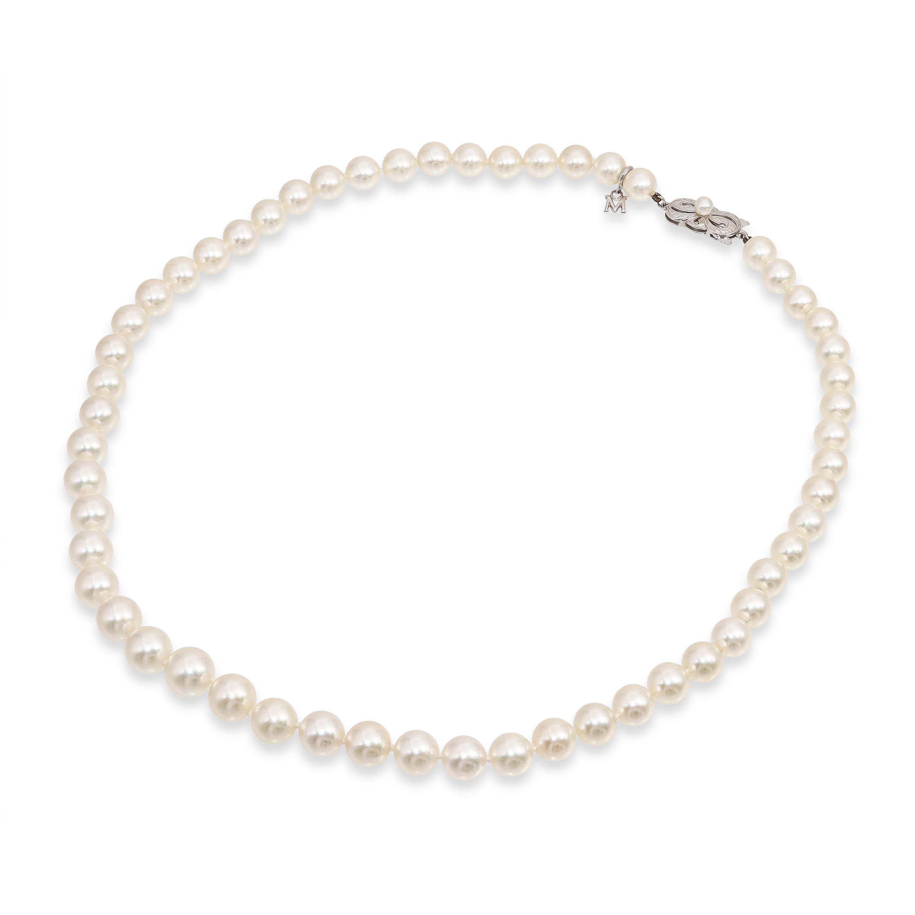 Mikimoto 18k White Gold Graduated Pearl Strand Necklace