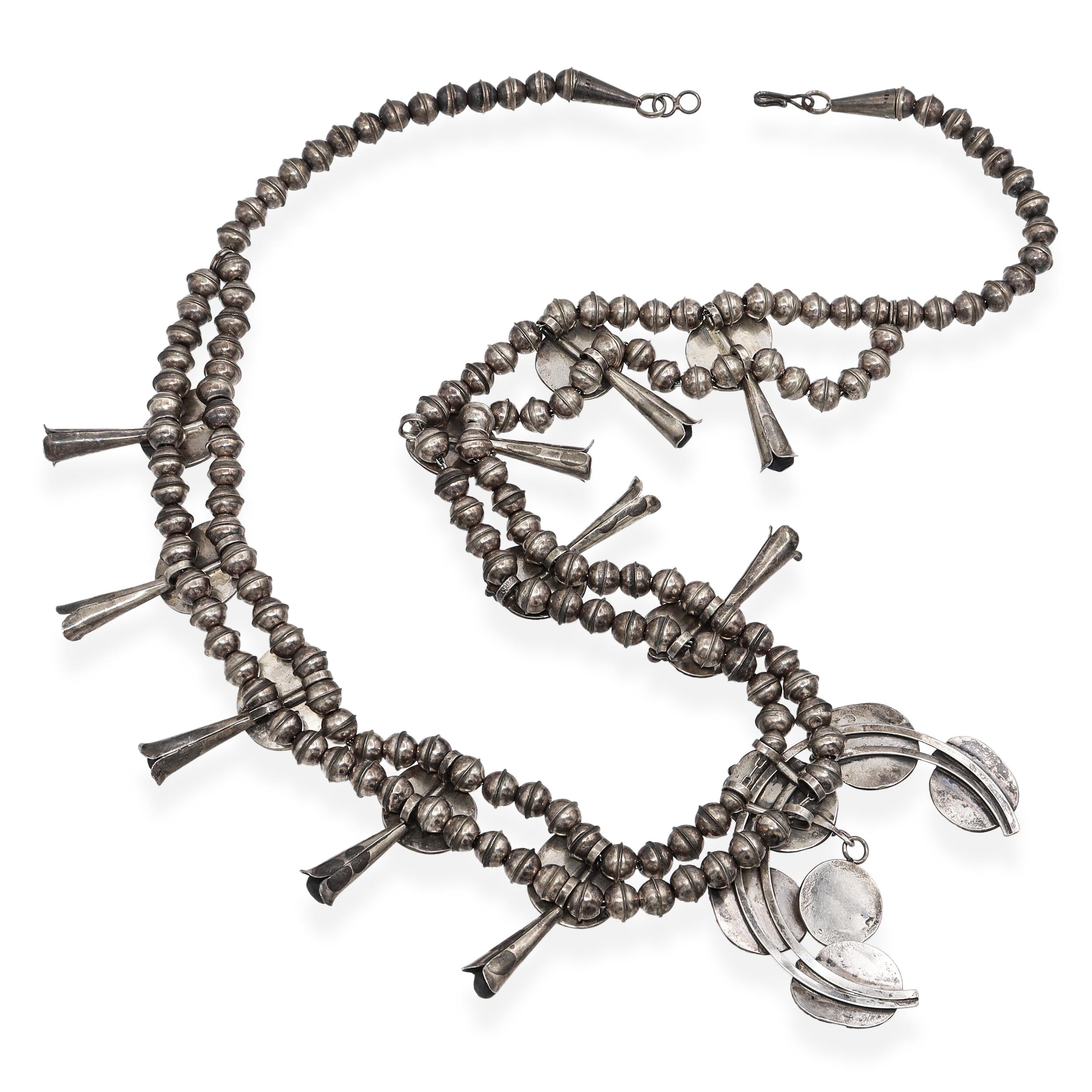 Vintage Sterling Silver Red Coral Squash Blossom Necklace