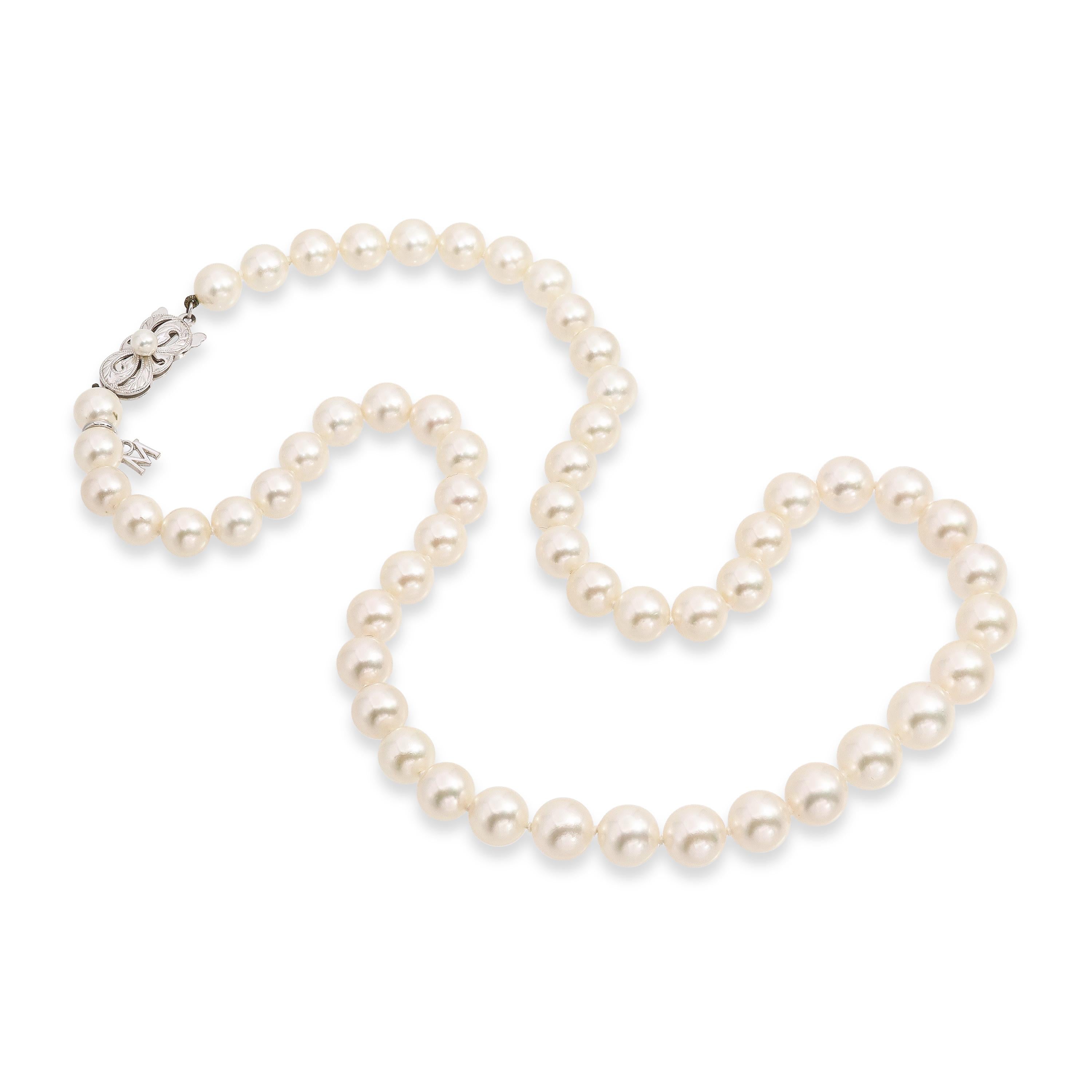 Mikimoto 18k White Gold Graduated Pearl Strand Necklace
