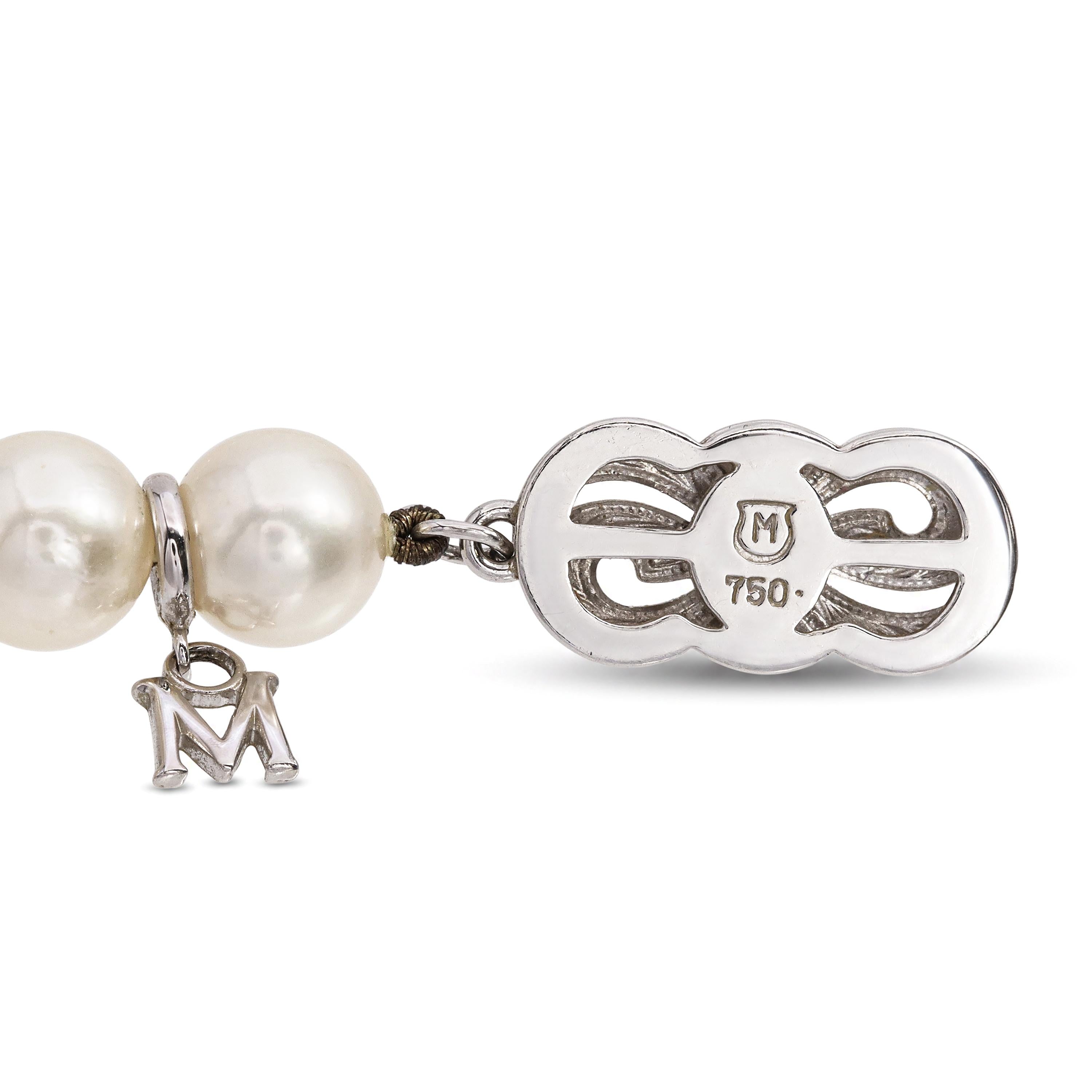 Mikimoto 18k White Gold Graduated Pearl Strand Necklace
