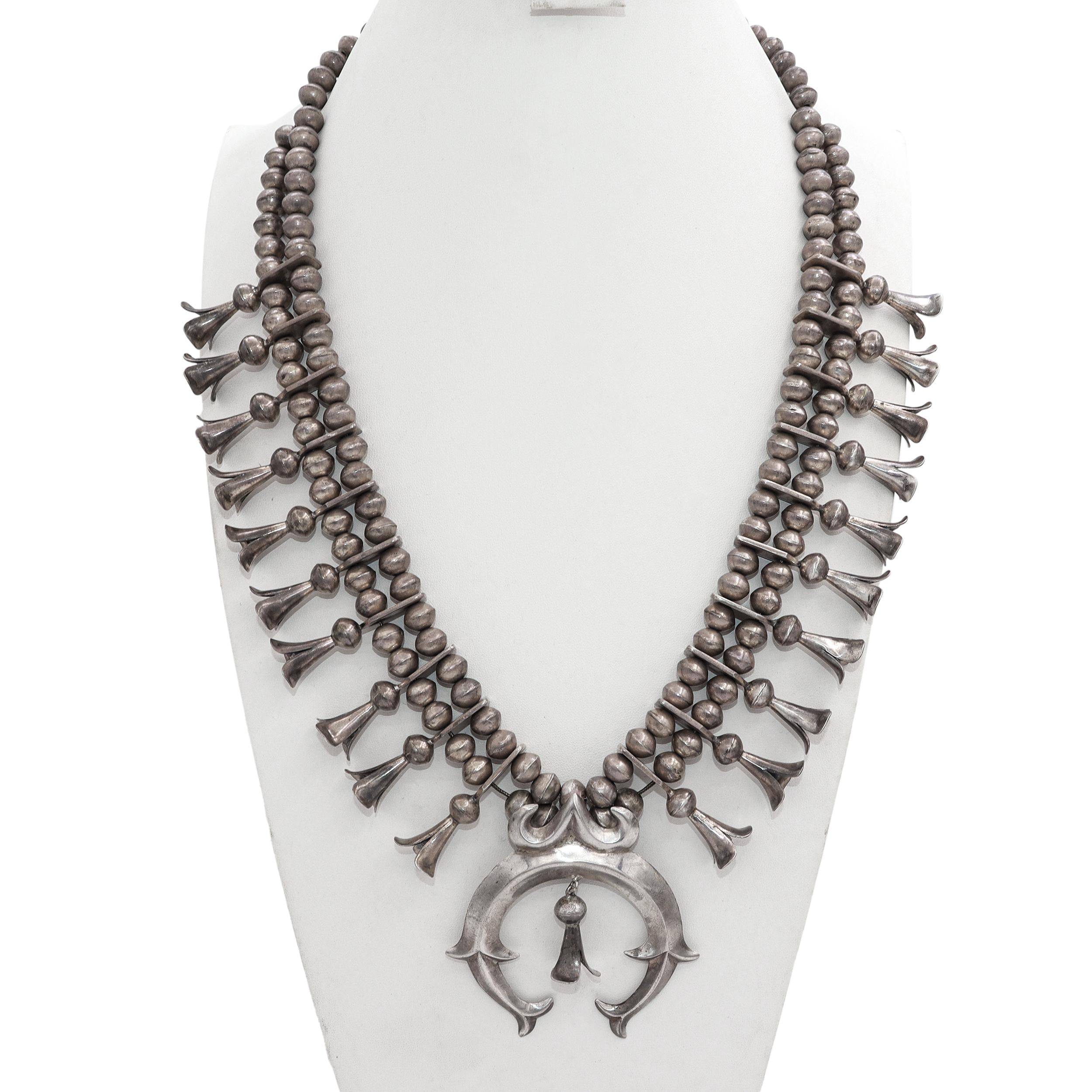 Vintage Sterling Silver Squash Blossom Necklace with Naja Pendant