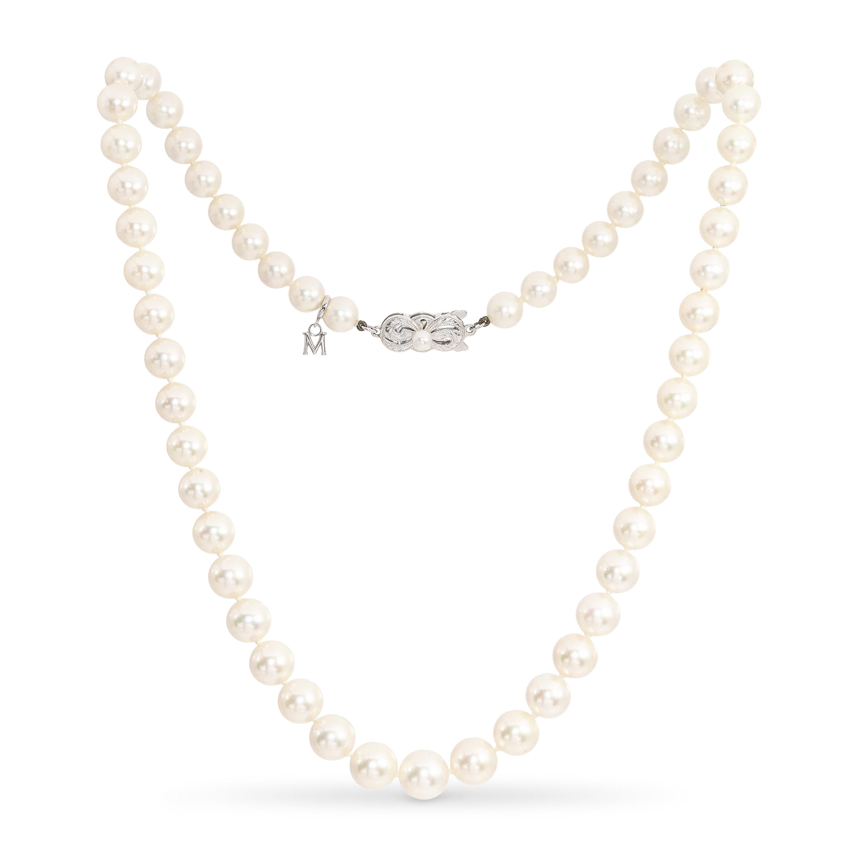 Mikimoto 18k White Gold Graduated Pearl Strand Necklace