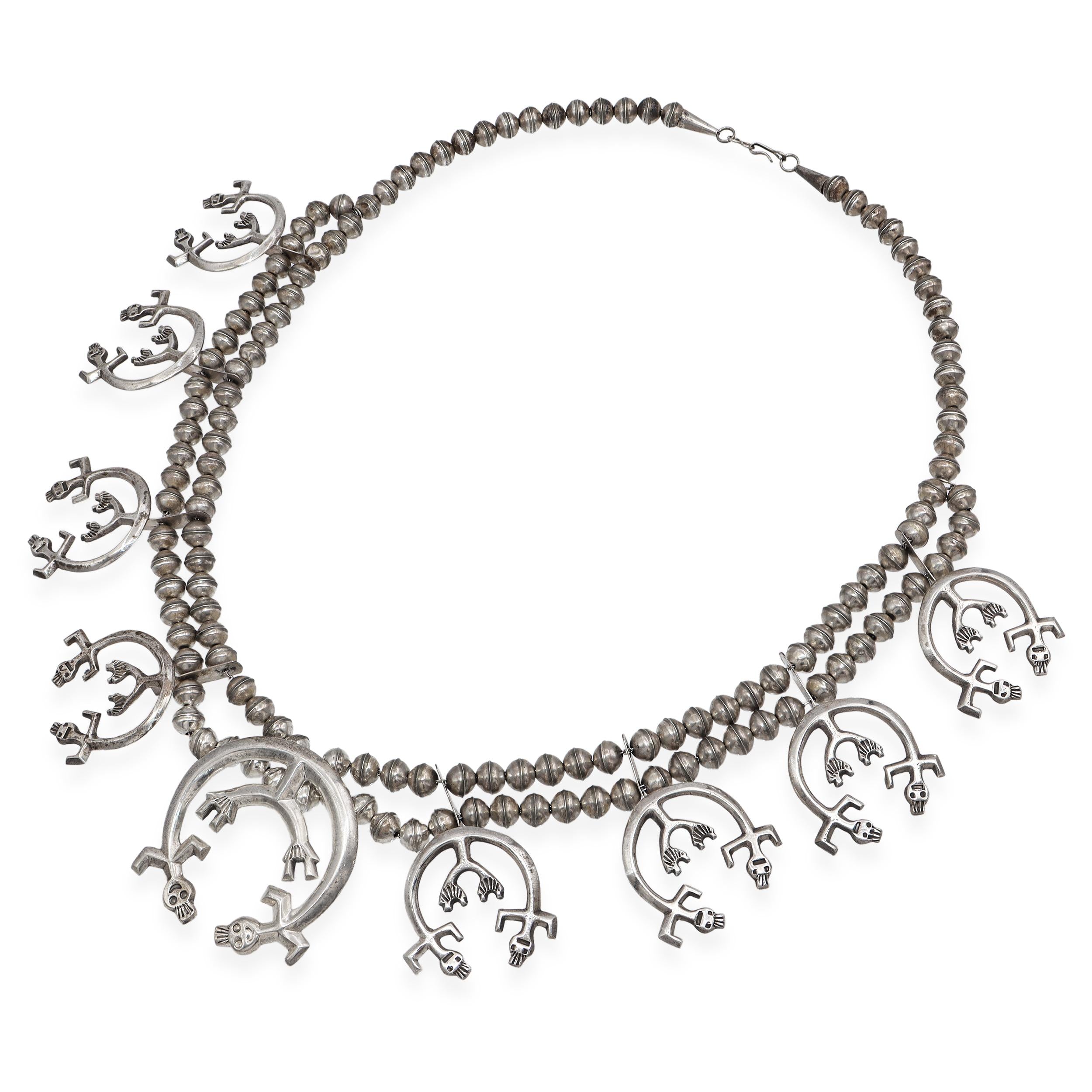 Vintage Sterling Silver Kokopelli Squash Blossom Necklace