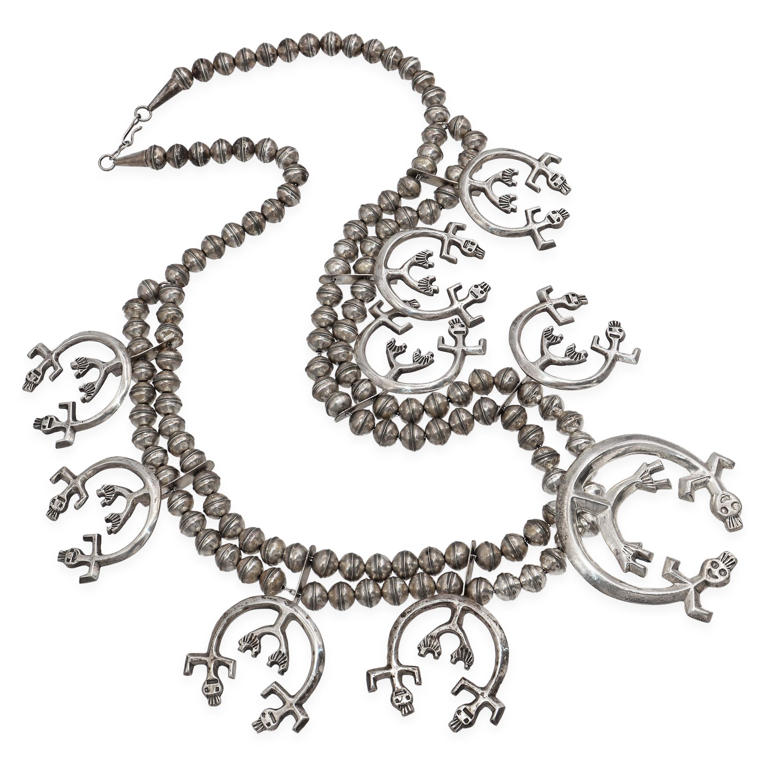 Vintage Sterling Silver Kokopelli Squash Blossom Necklace