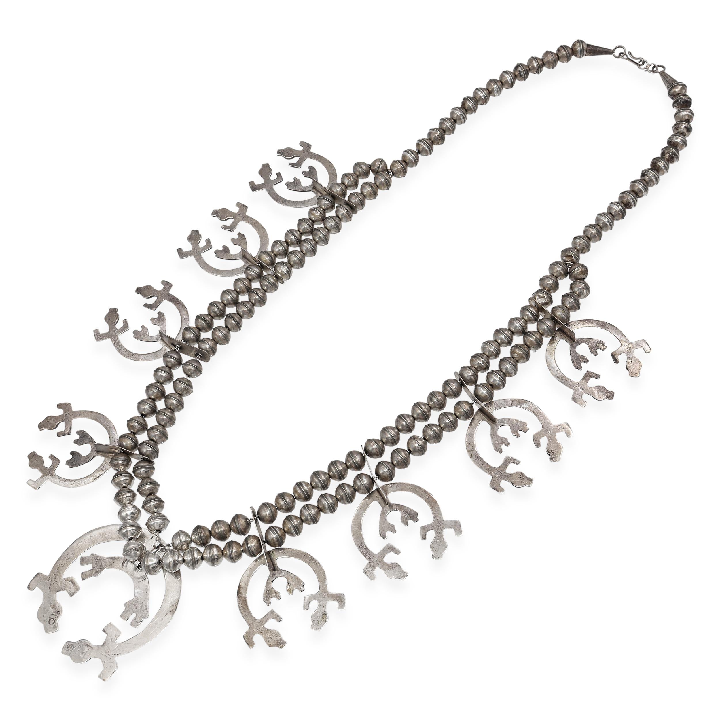 Vintage Sterling Silver Kokopelli Squash Blossom Necklace