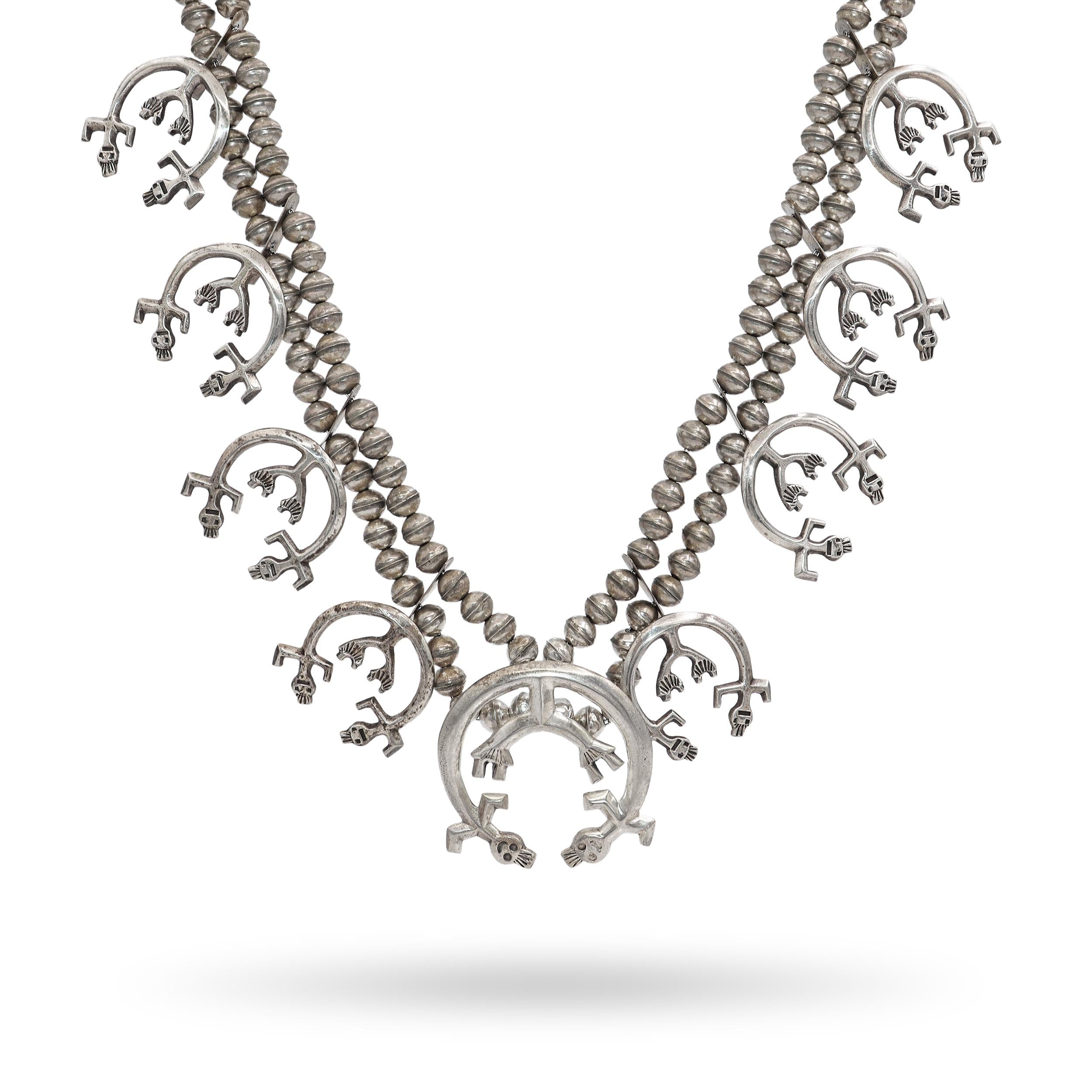 Vintage Sterling Silver Kokopelli Squash Blossom Necklace