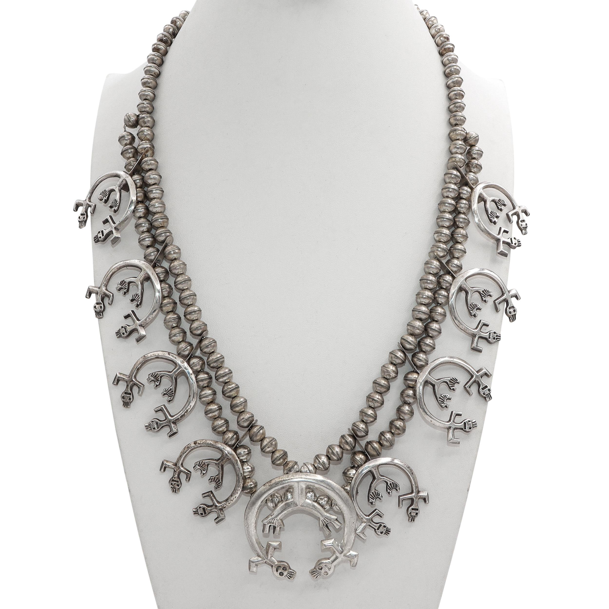 Vintage Sterling Silver Kokopelli Squash Blossom Necklace