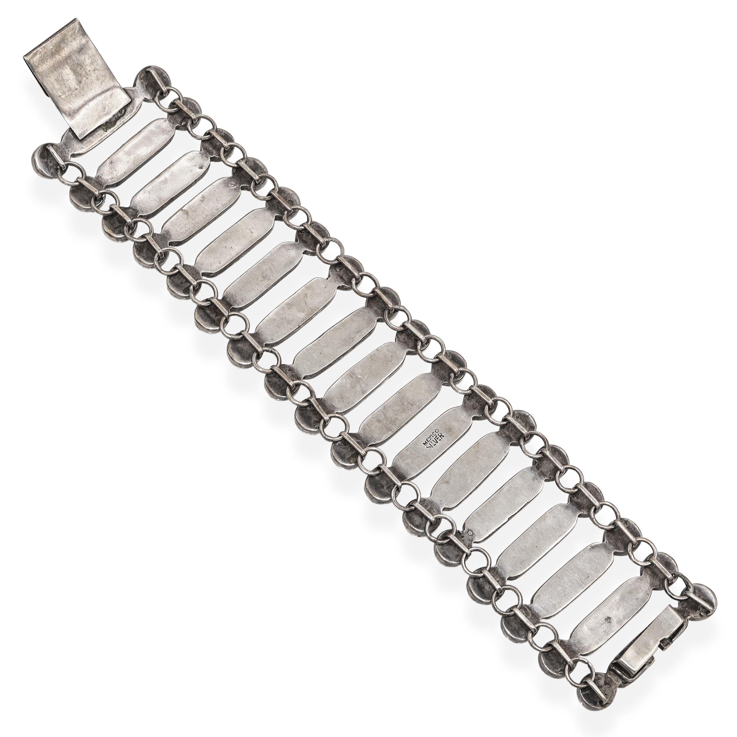 Vintage Mexican Sterling Silver Abalone Link Bracelet