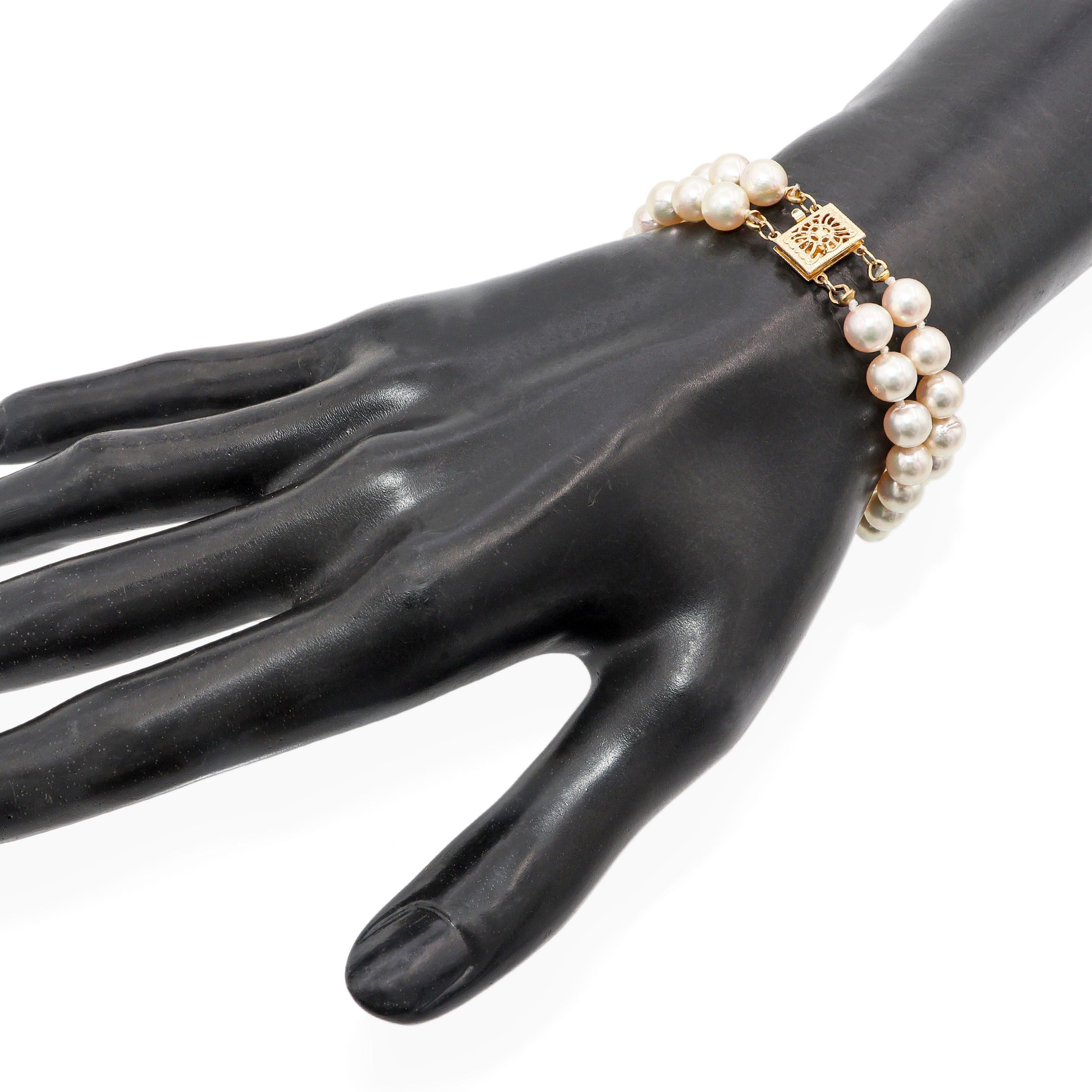 Vintage 14k Yellow Gold Pearl Beaded Strand Necklace & Bracelet Set