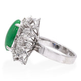Vintage White Gold Metal Alloy Jade & Diamond Cluster Cocktail Ring