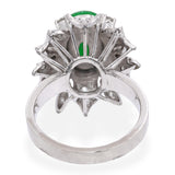 Vintage White Gold Metal Alloy Jade & Diamond Cluster Cocktail Ring