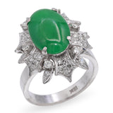 Vintage White Gold Metal Alloy Jade & Diamond Cluster Cocktail Ring