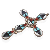 Vintage Zuni ZME NM Signed Sterling Silver Multi-Stone Inlay Cross Pendant