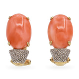 Vintage 14k Yellow Gold Salmon Coral Diamond Earrings