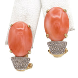 Vintage 14k Yellow Gold Salmon Coral Diamond Earrings