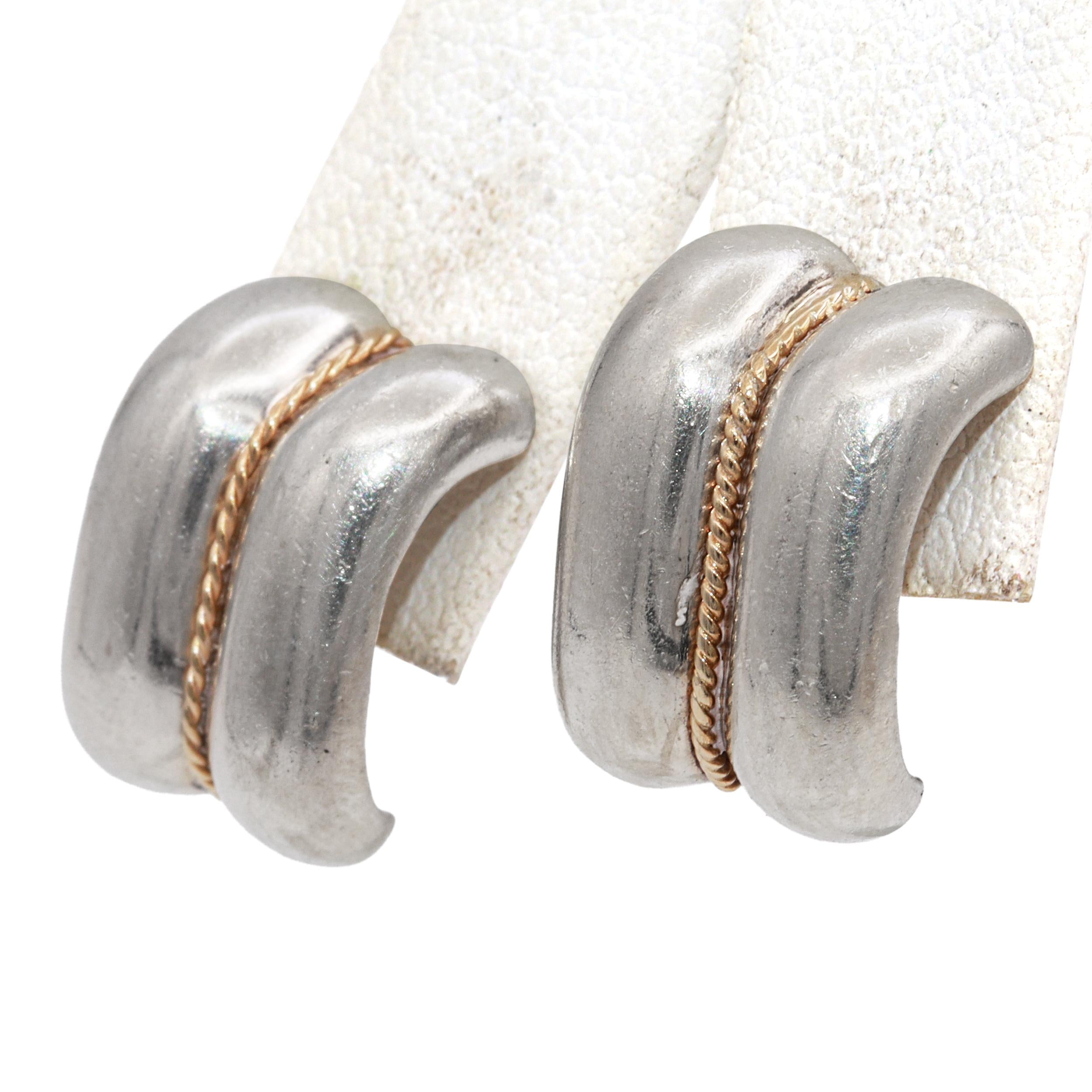 Tiffany & Co. Sterling Silver & 14k Yellow Gold Rope Accent Earrings