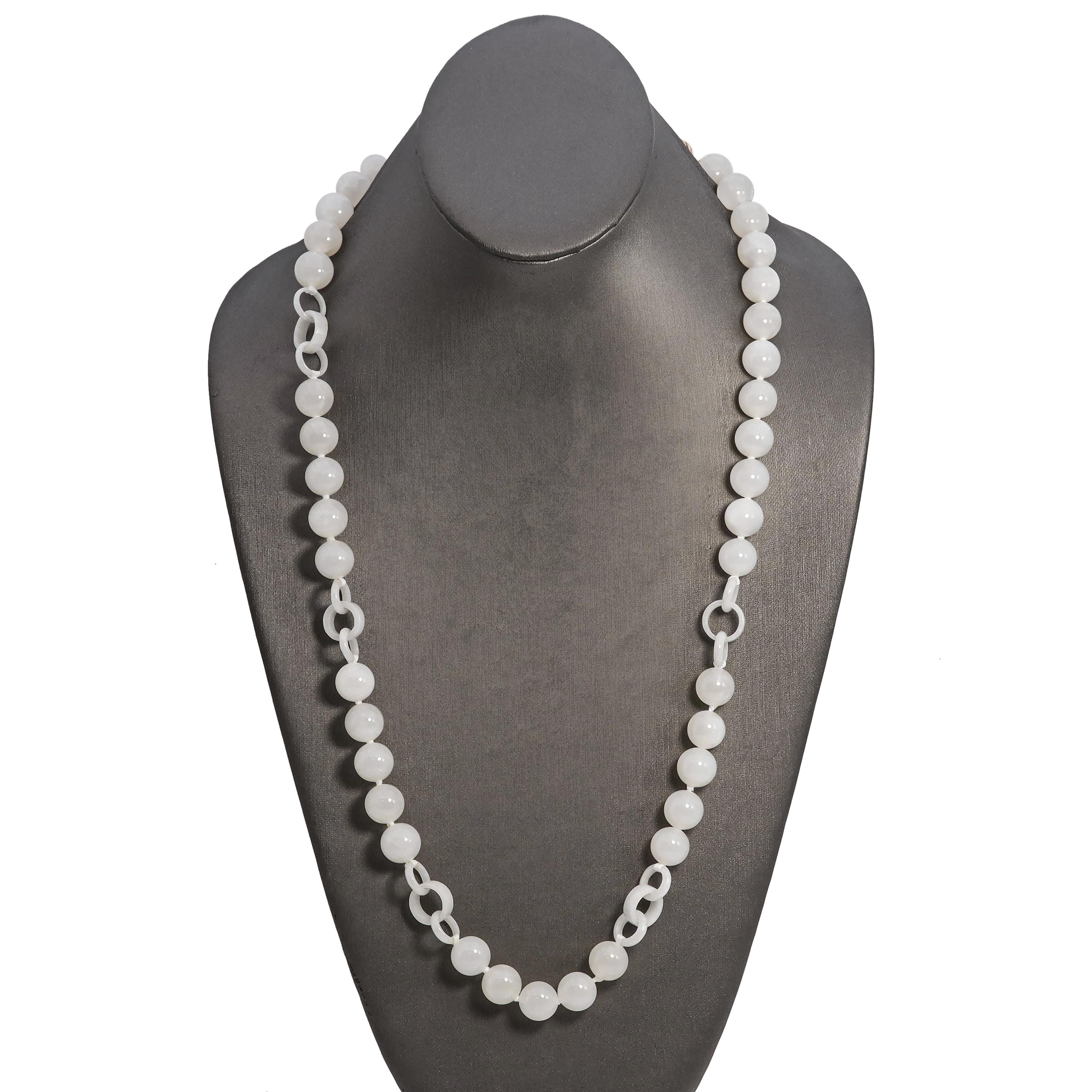 Vintage 14k Yellow Gold White Jade  and Diamond Necklace