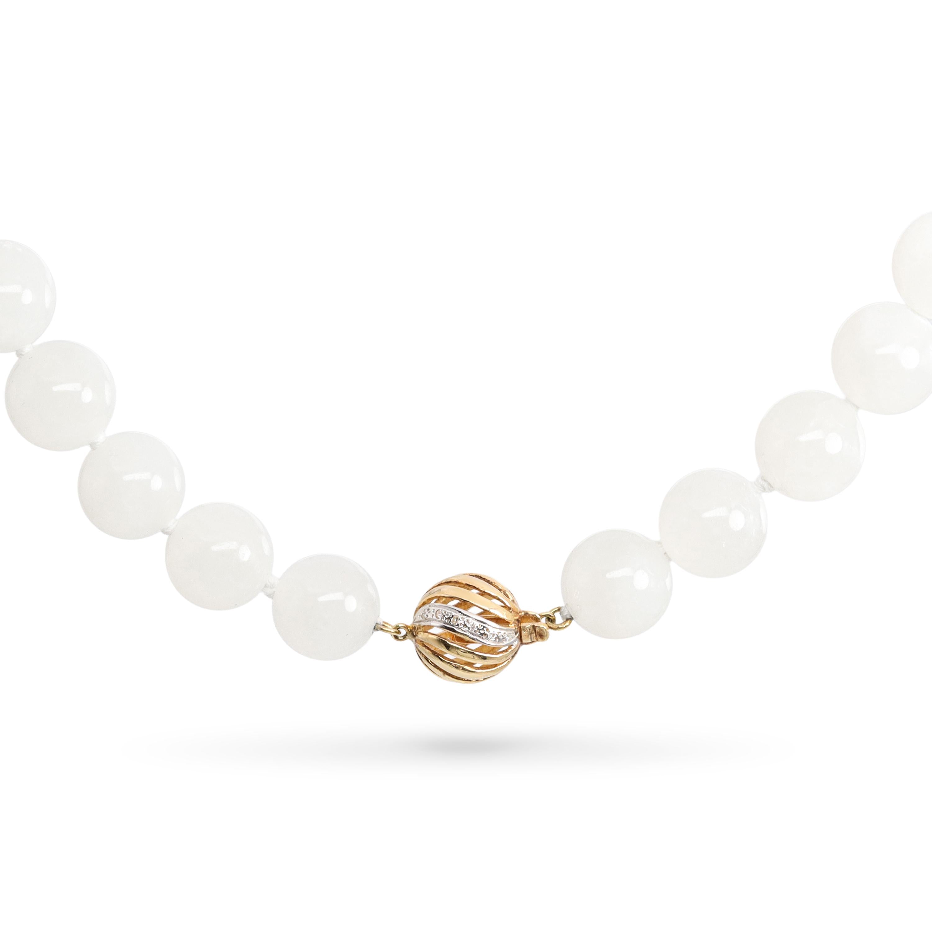 Vintage 14k Yellow Gold White Jade  and Diamond Necklace