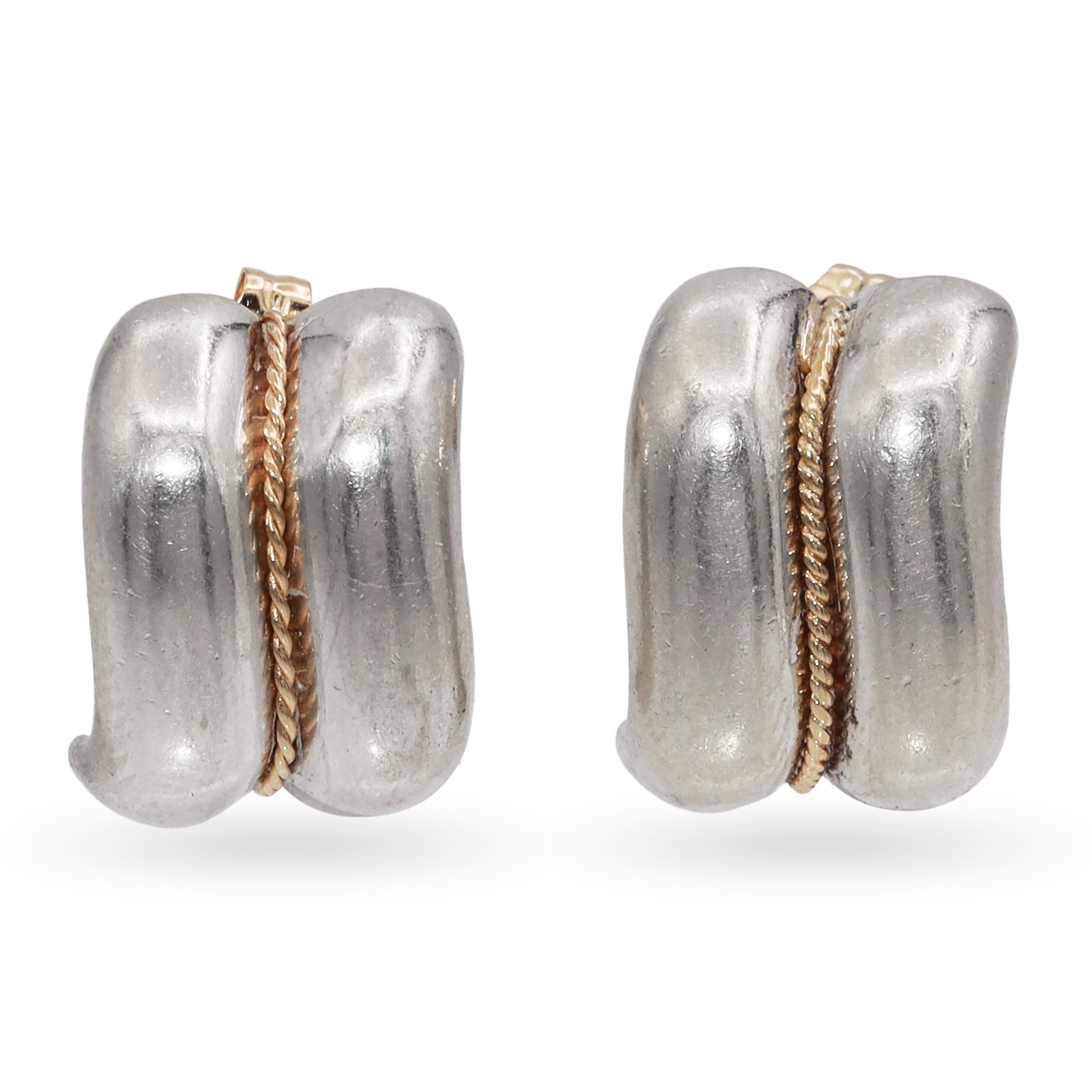 Tiffany & Co. Sterling Silver & 14k Yellow Gold Rope Accent Earrings