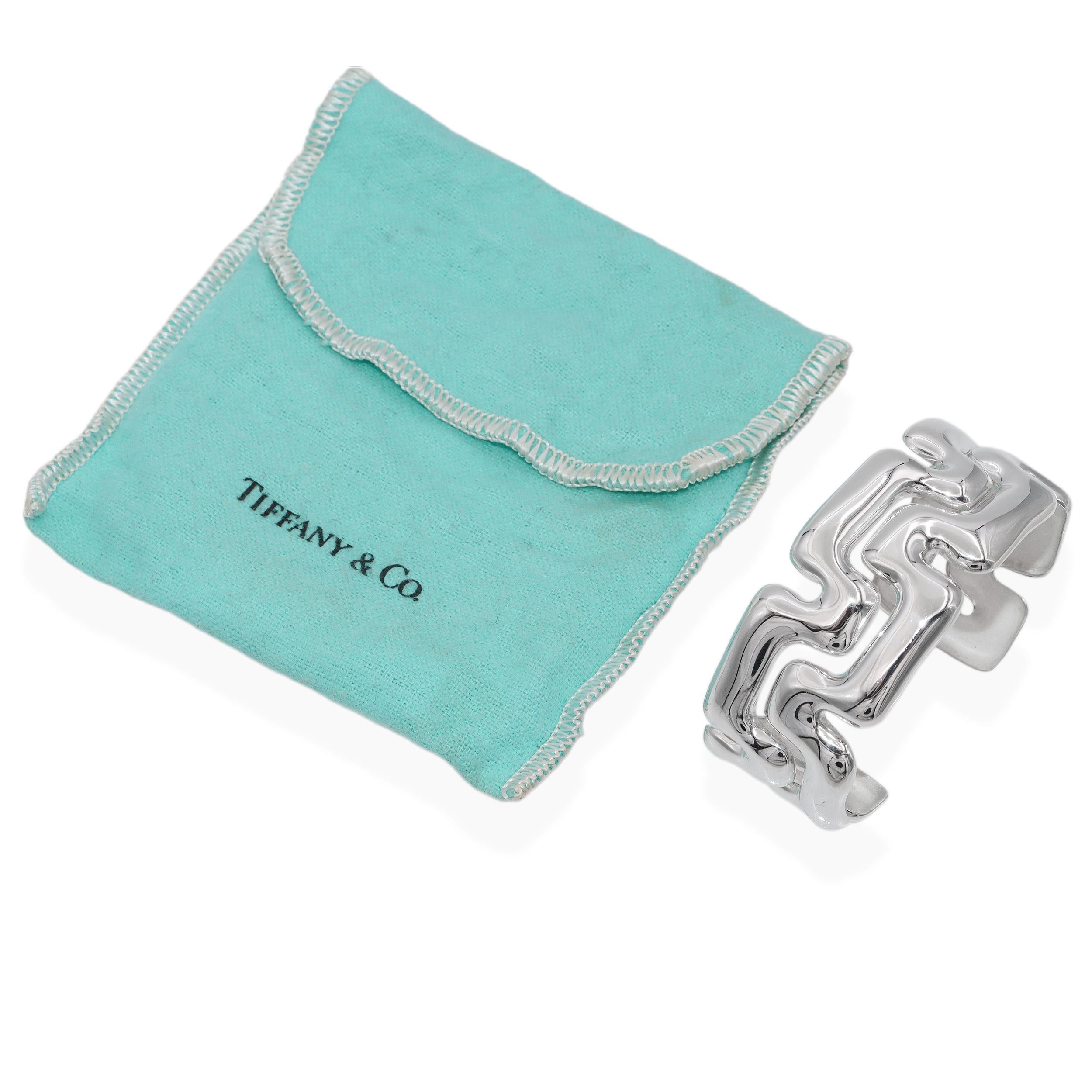 Tiffany & Co. Sterling Silver Puzzle Greek Key Cuff Bracelet
