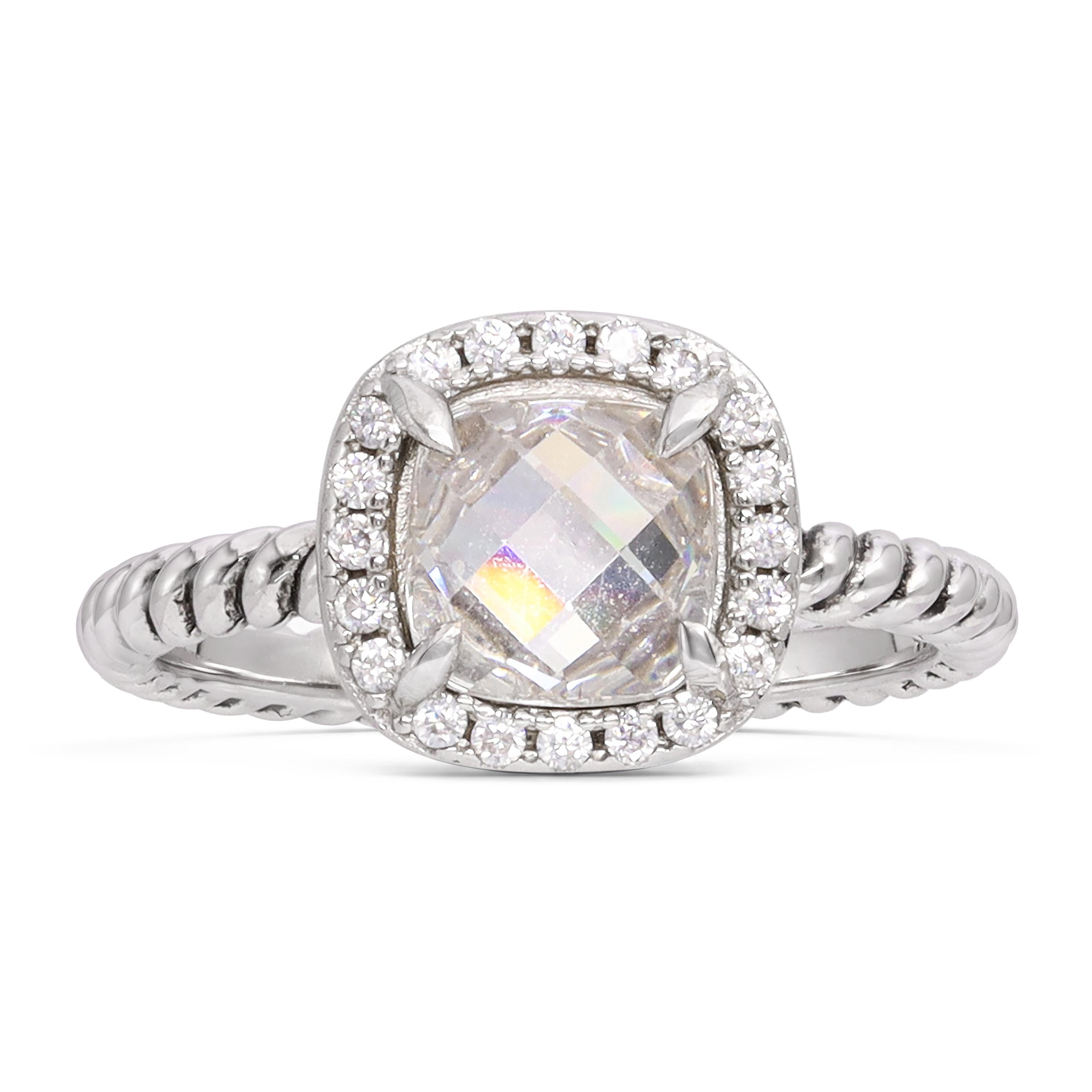 David Yurman Sterling Silver Foil-Backed Quartz & Diamond Ring