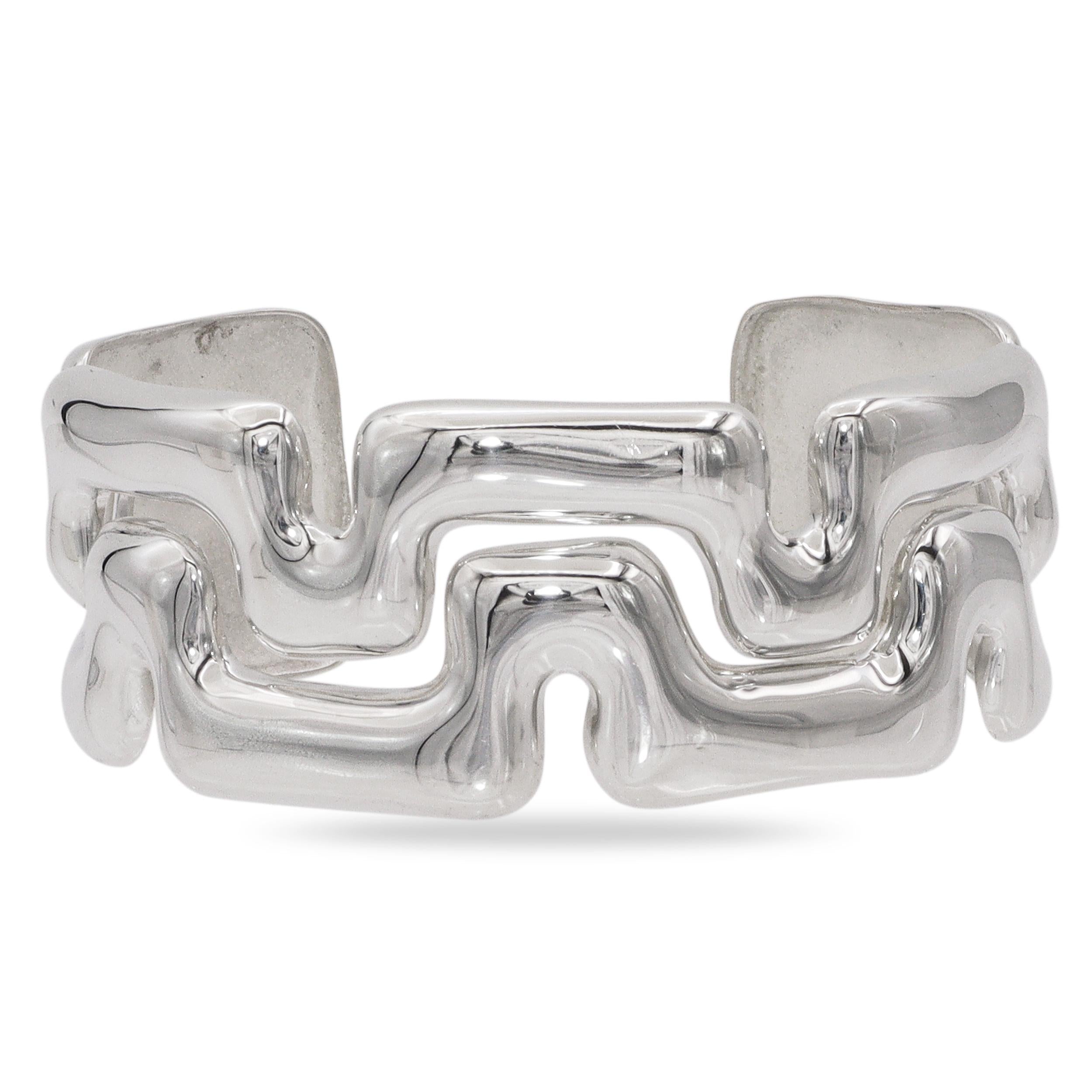 Tiffany & Co. Sterling Silver Puzzle Greek Key Cuff Bracelet